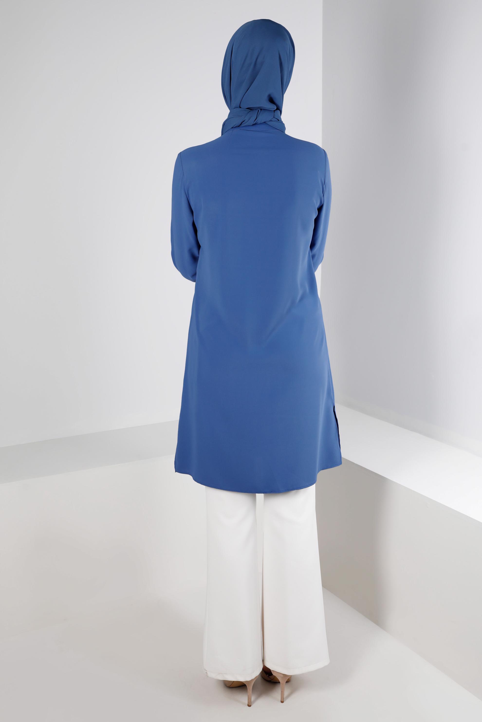 Tesettür giyim LACİVERT BONCUK İŞLEME DETAYLI FULAR YAKA TUNİK 43530