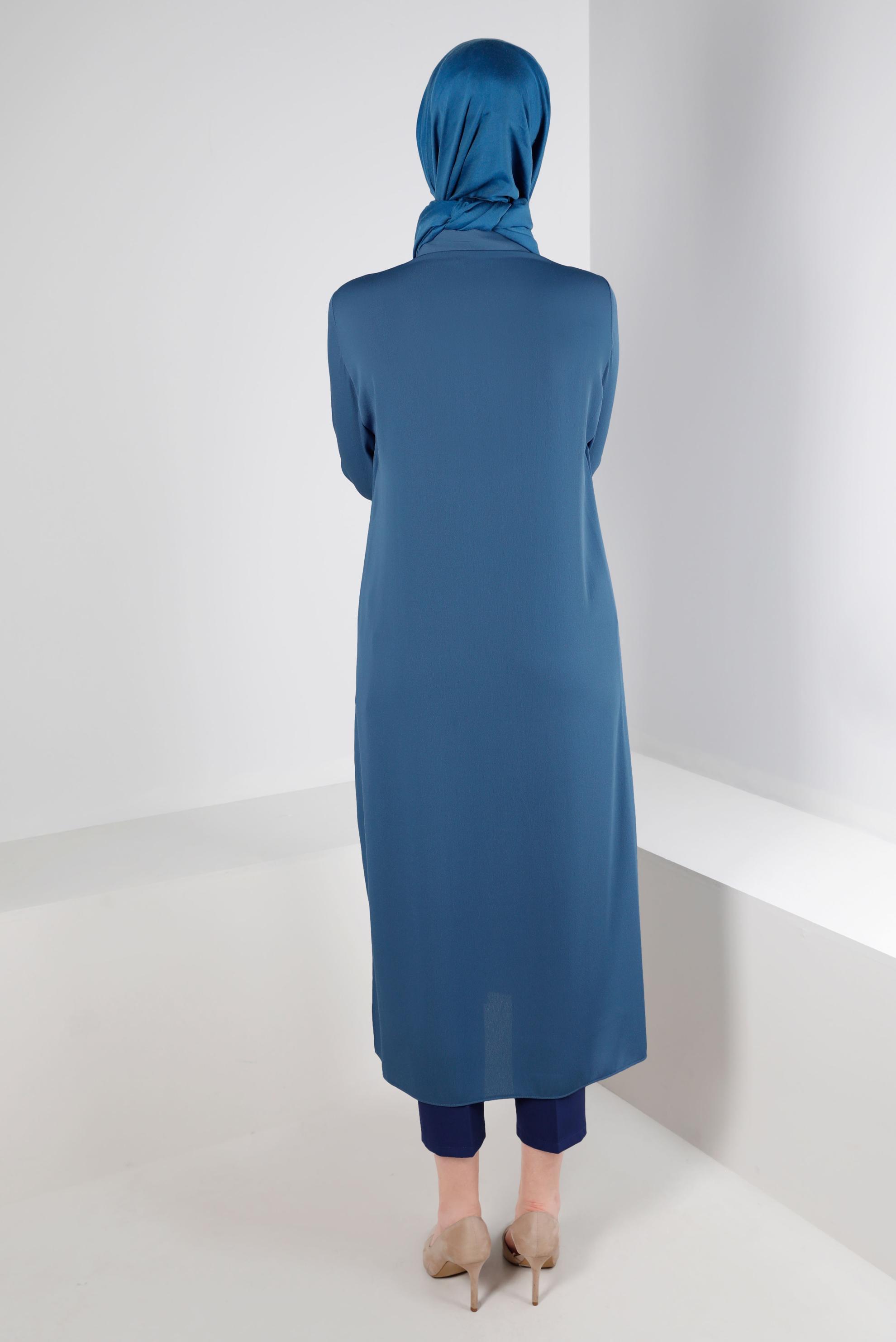 Tesettür giyim LACİVERT ZİNCİR DETAYLI GÖMLEK YAKA TUNİK 43531