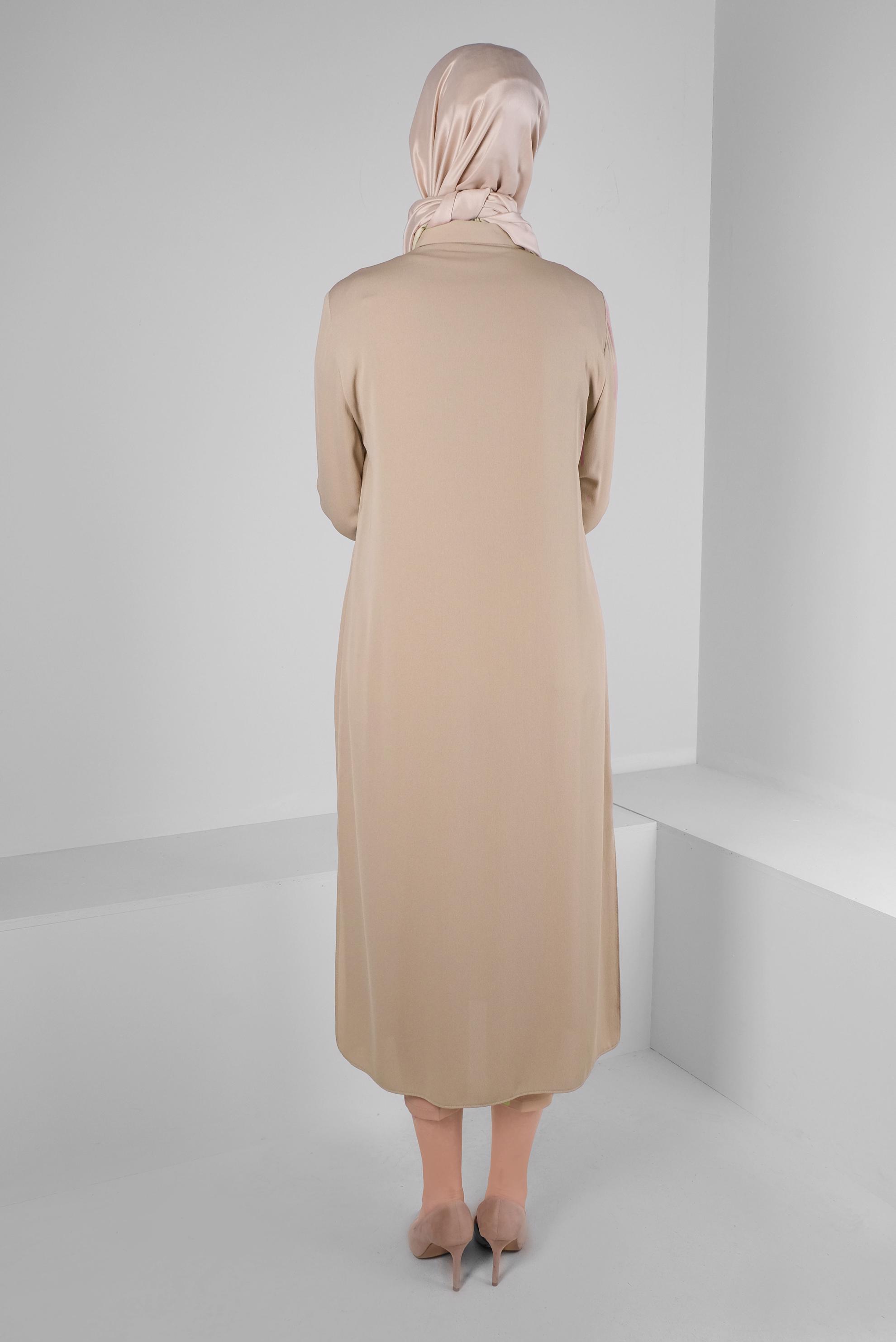 Tesettür giyim VİZON ZİNCİR DETAYLI GÖMLEK YAKA TUNİK 43531