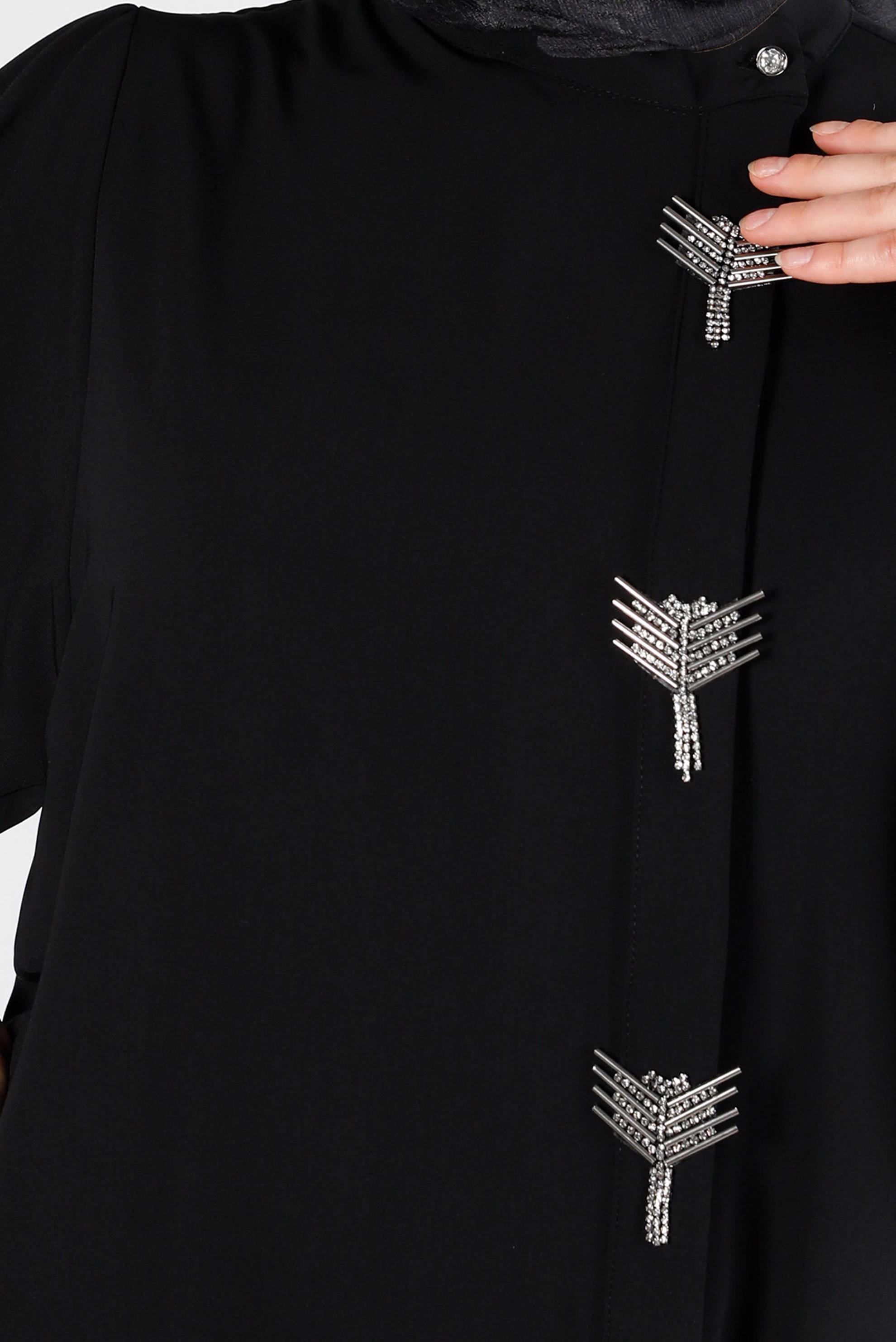 Tesettür giyim SİYAH AKSESUAR DETAYLI GENİŞ KOL TUNİK 43532