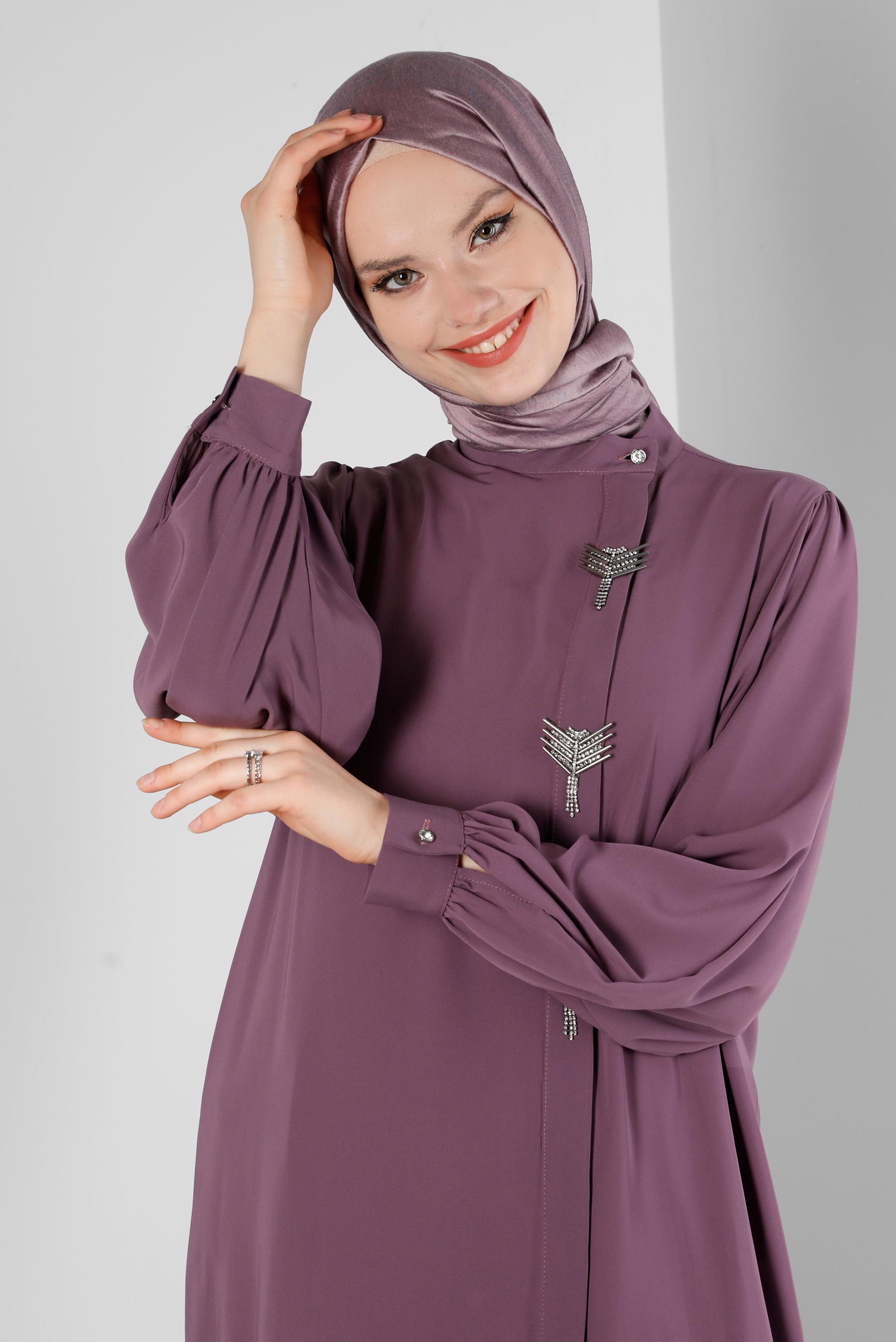Tesettür giyim MOR AKSESUAR DETAYLI GENİŞ KOL TUNİK 43532