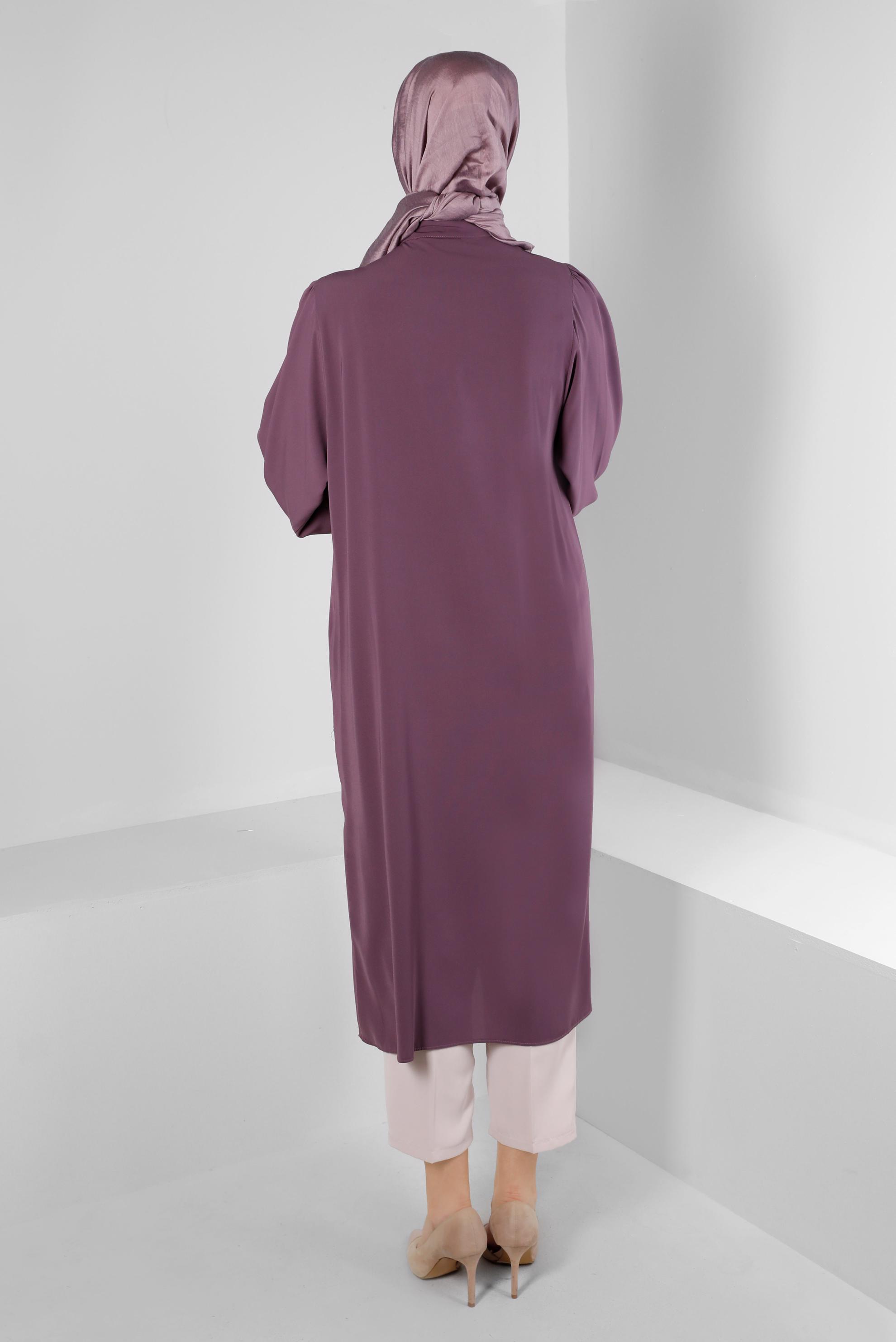 Tesettür giyim MOR AKSESUAR DETAYLI GENİŞ KOL TUNİK 43532