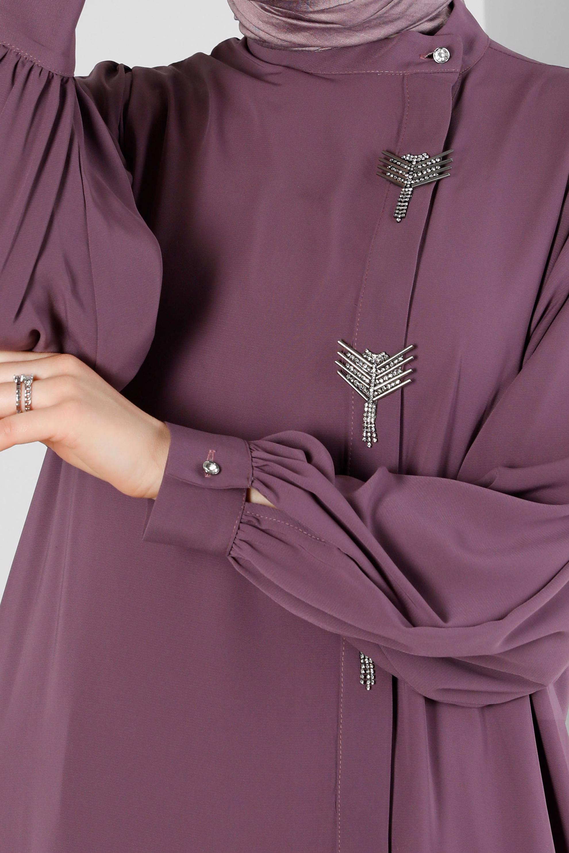 Tesettür giyim MOR AKSESUAR DETAYLI GENİŞ KOL TUNİK 43532