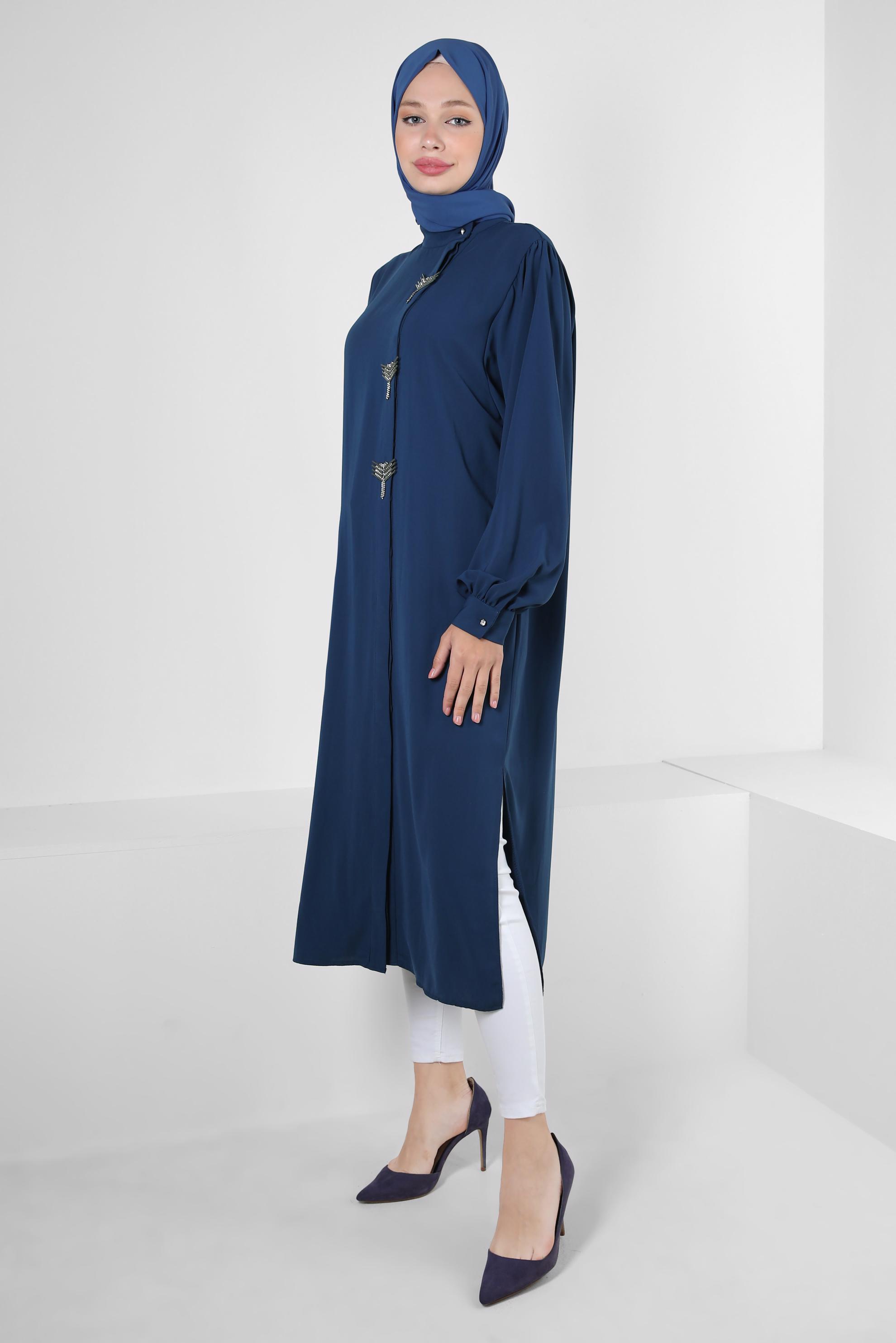Tesettür giyim LACİVERT AKSESUAR DETAYLI GENİŞ KOL TUNİK 43532