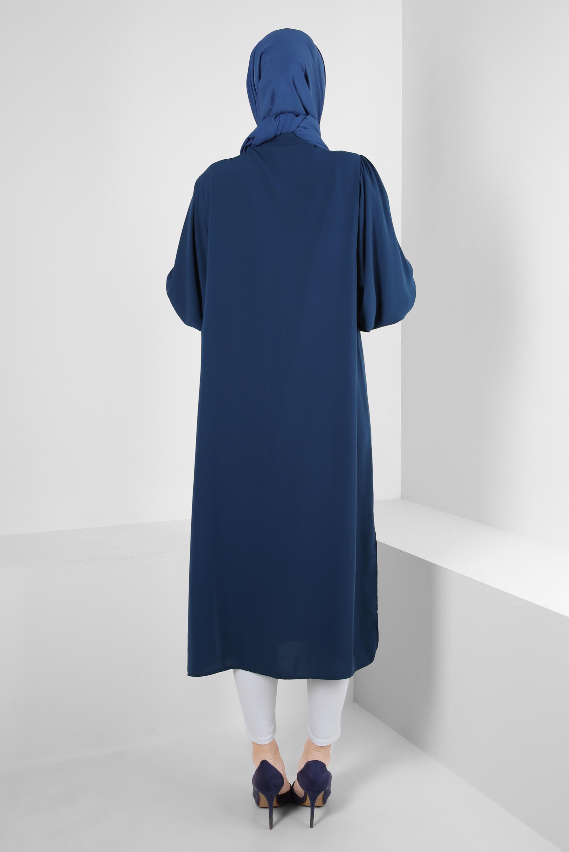 Tesettür giyim LACİVERT AKSESUAR DETAYLI GENİŞ KOL TUNİK 43532