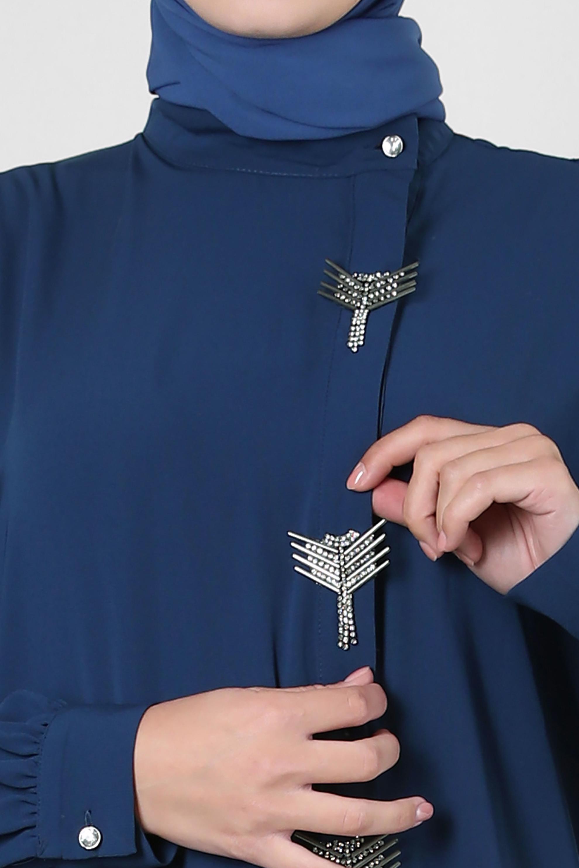 Tesettür giyim LACİVERT AKSESUAR DETAYLI GENİŞ KOL TUNİK 43532