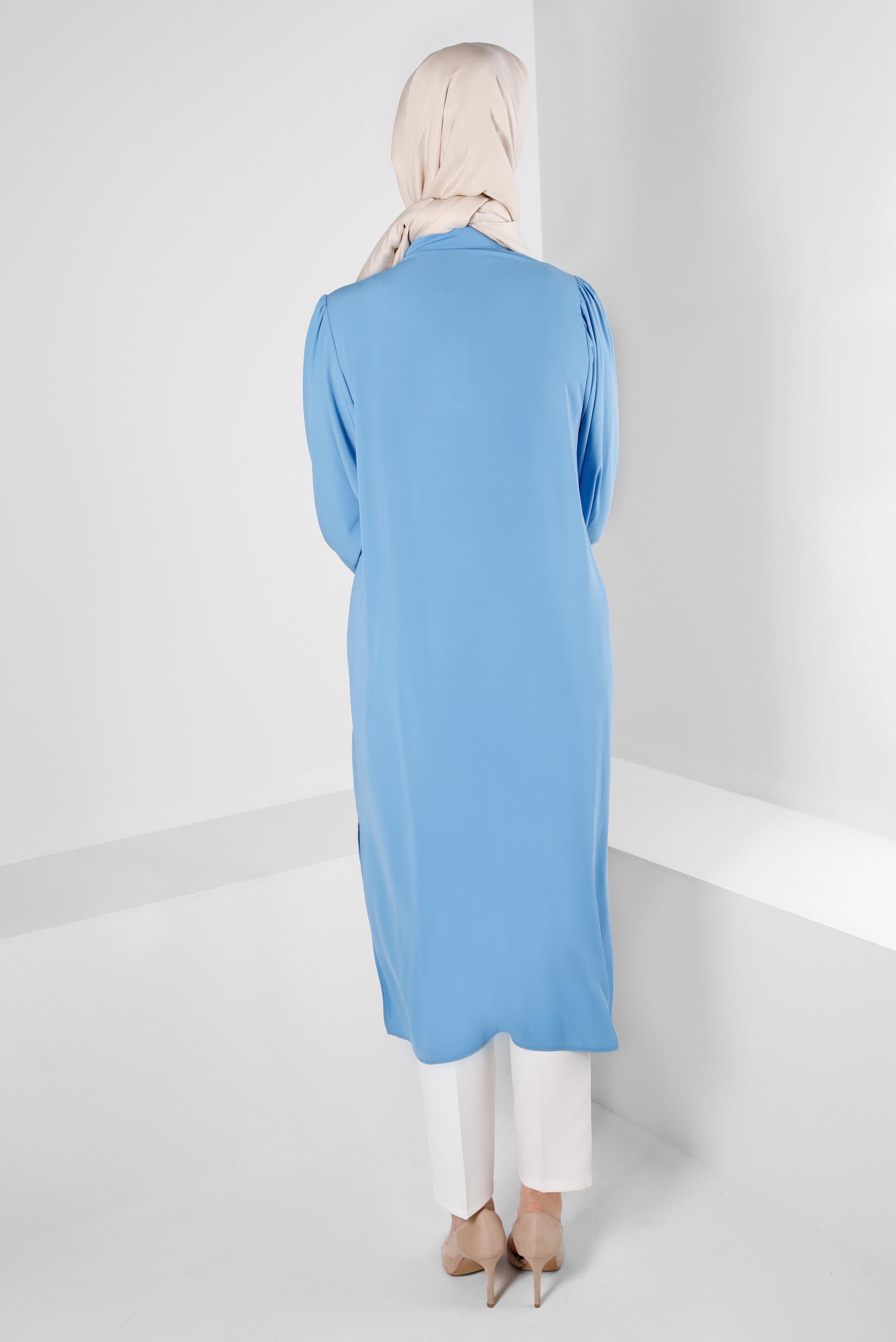 Tesettür giyim MAVİ AKSESUAR DETAYLI GENİŞ KOL TUNİK 43532