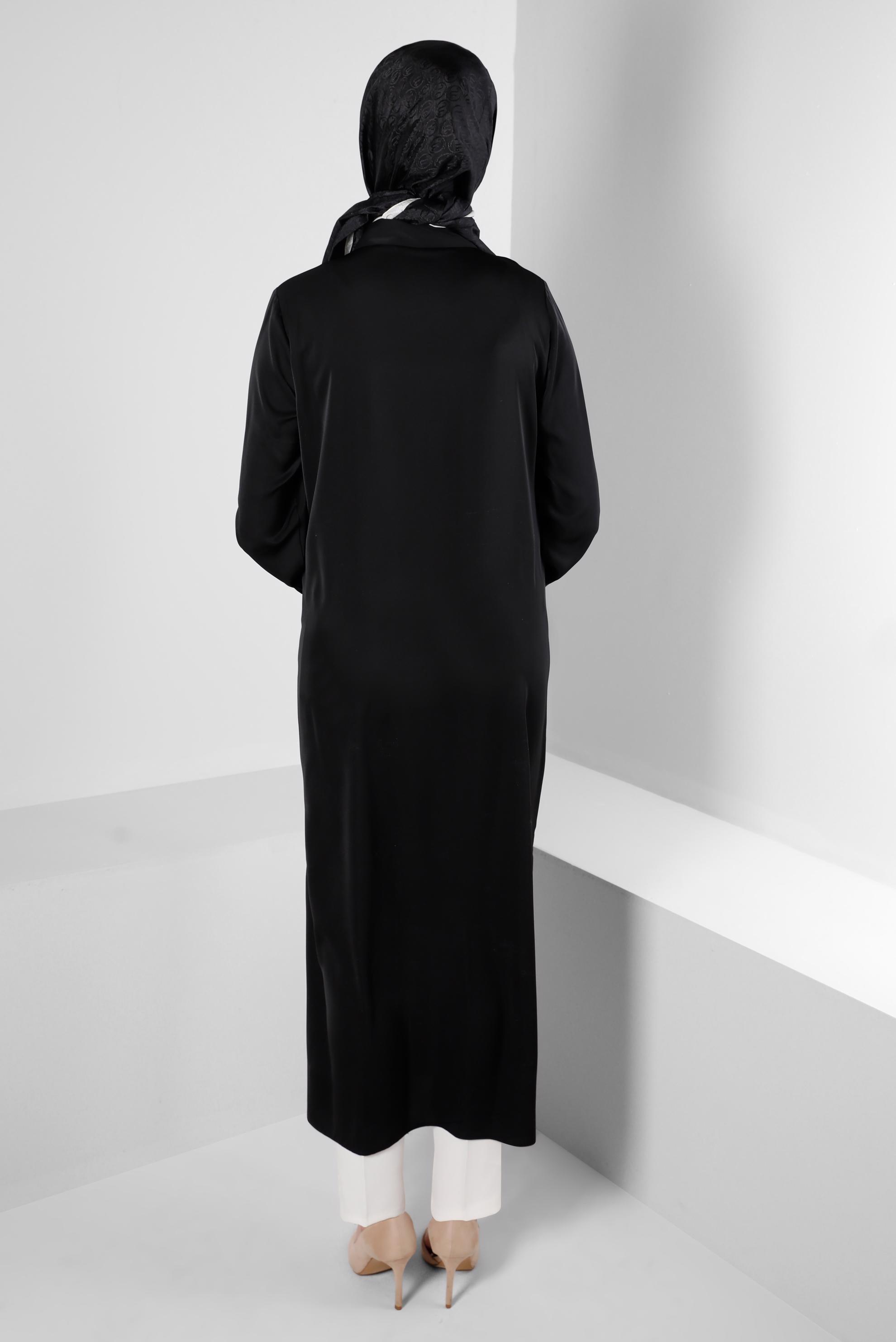 Tesettür giyim SİYAH TAŞ BASKILI GİZLİ DÜĞMELİ TUNİK 43533