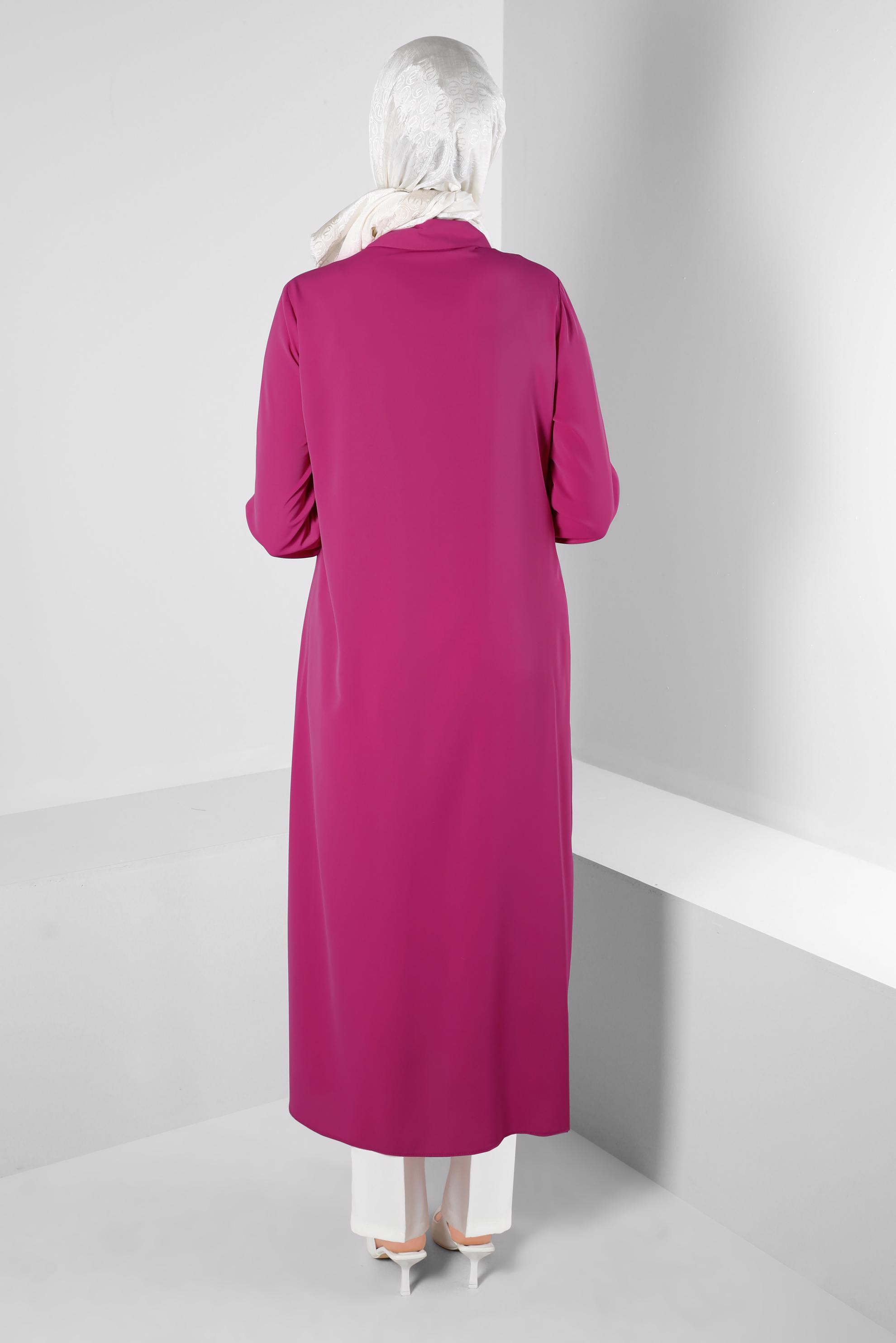 Tesettür giyim FUŞYA TAŞ BASKILI GİZLİ DÜĞMELİ TUNİK 43533