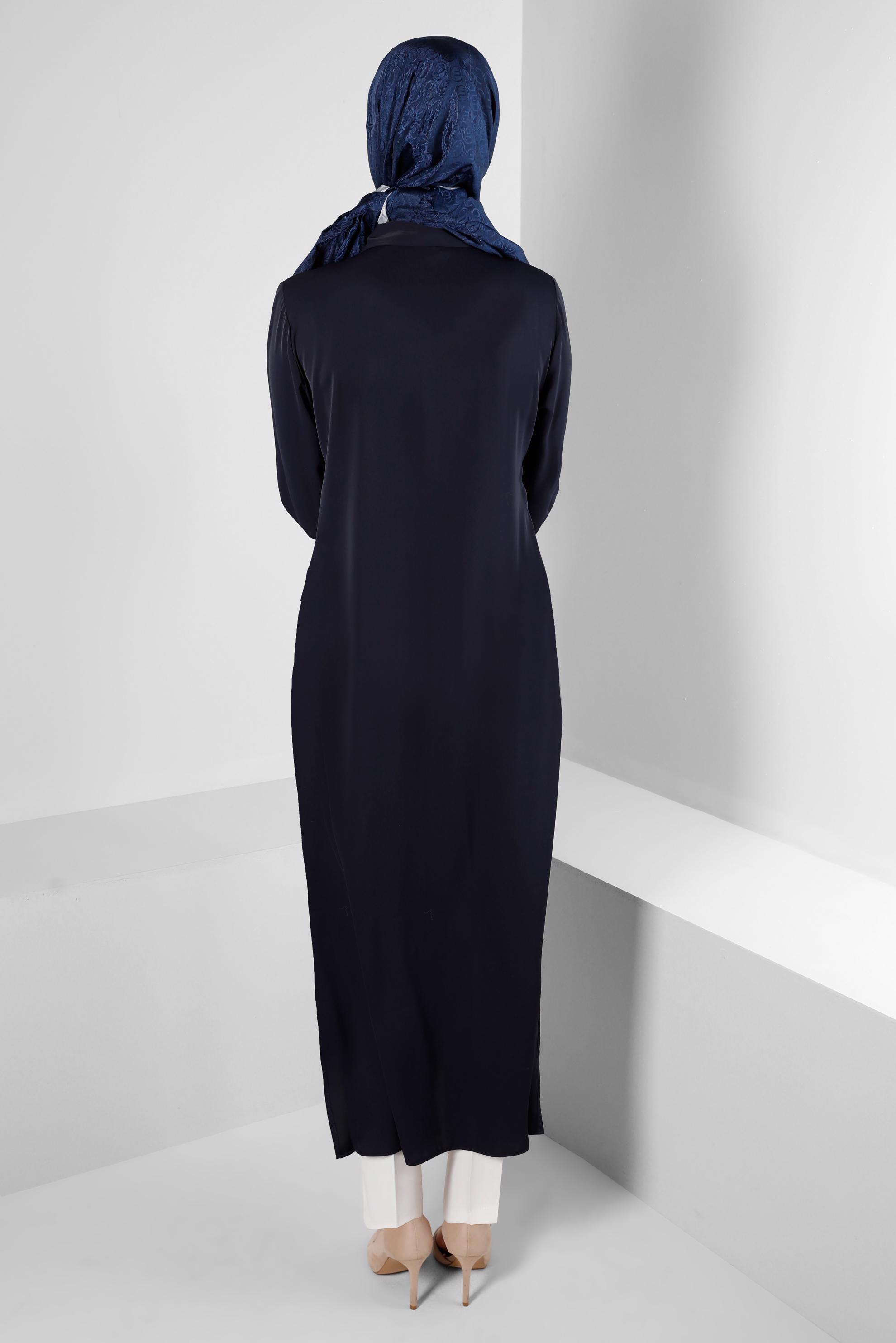 Tesettür giyim LACİVERT TAŞ BASKILI GİZLİ DÜĞMELİ TUNİK 43533