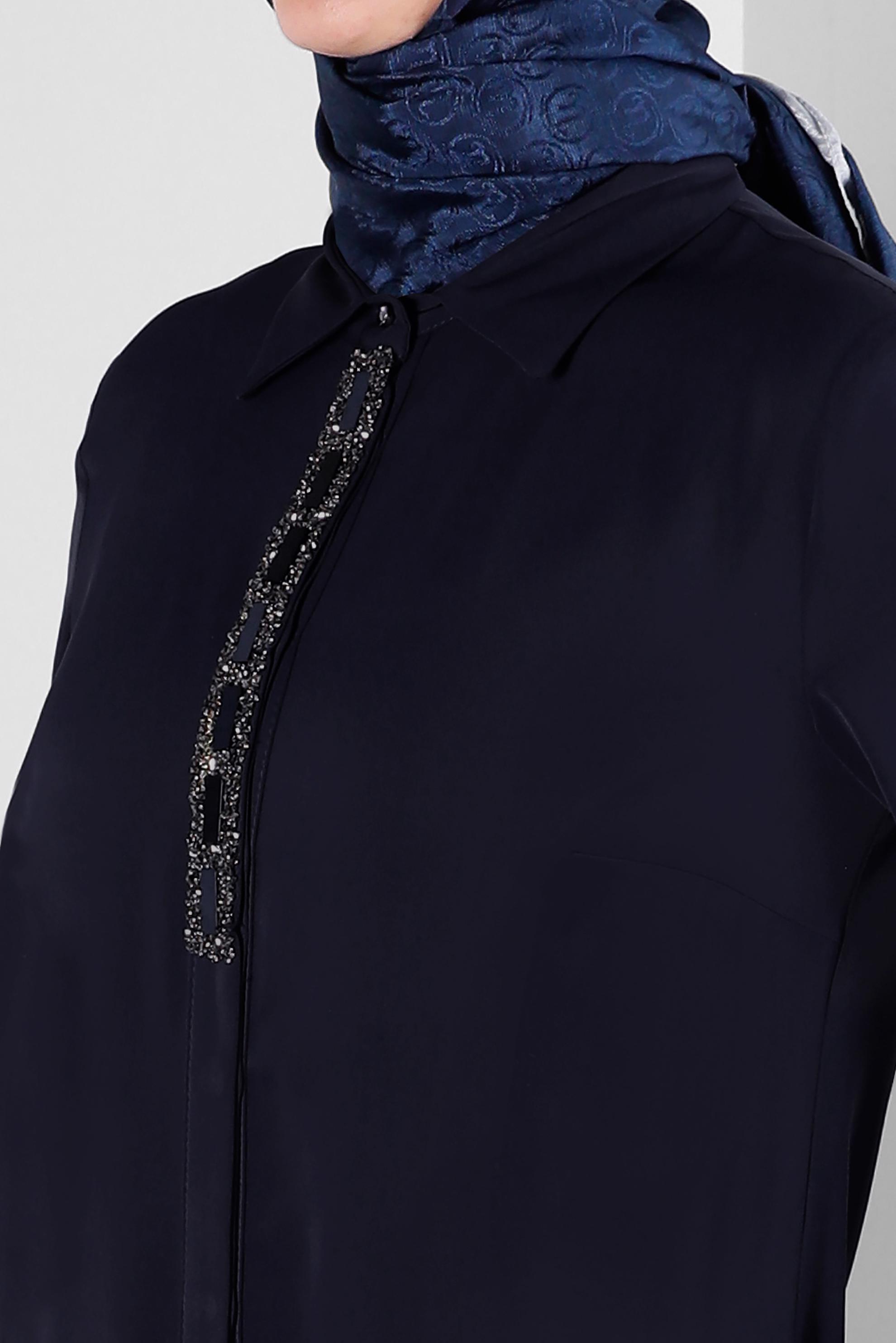 Tesettür giyim LACİVERT TAŞ BASKILI GİZLİ DÜĞMELİ TUNİK 43533