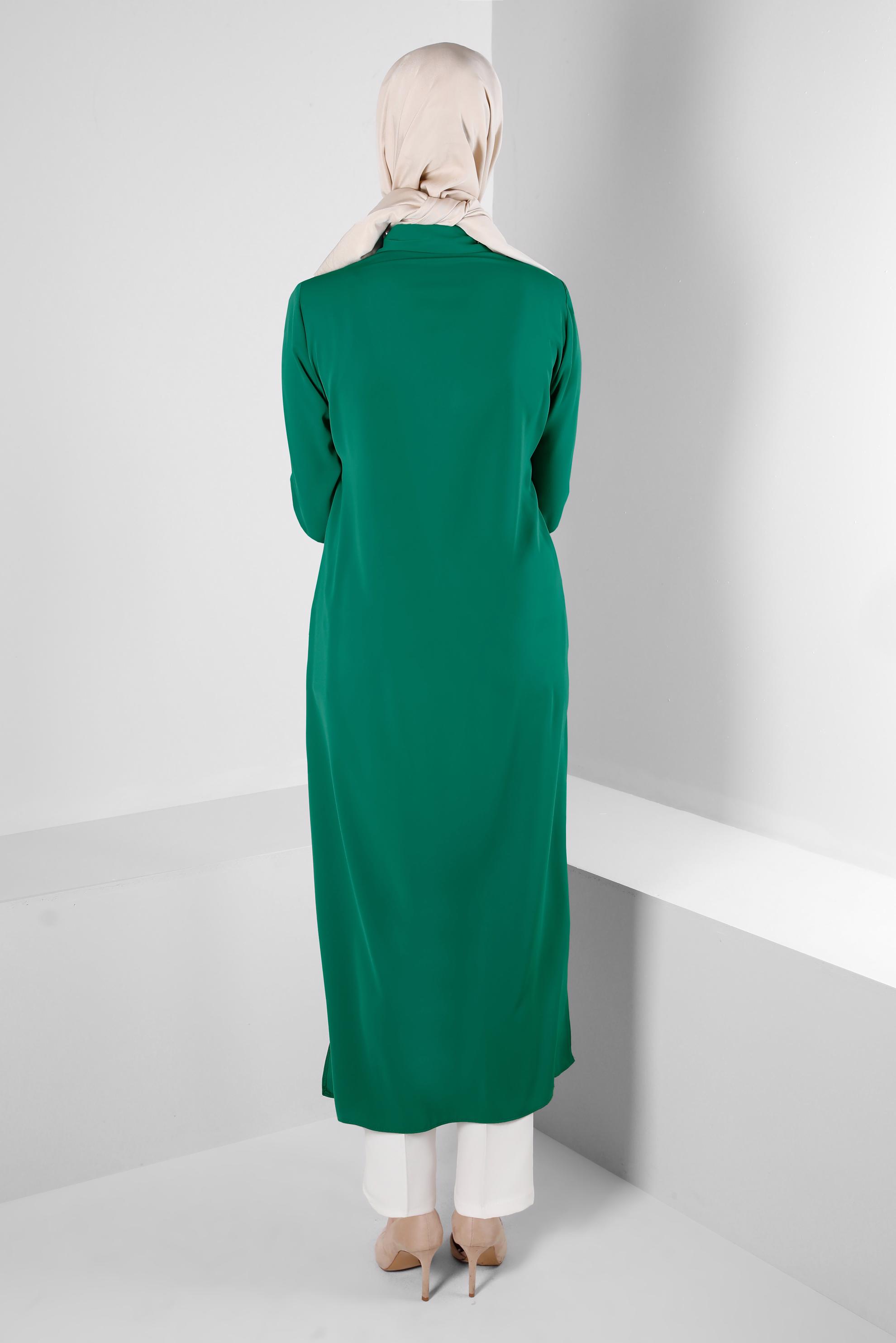 Tesettür giyim YEŞİL TAŞ BASKILI GİZLİ DÜĞMELİ TUNİK 43533