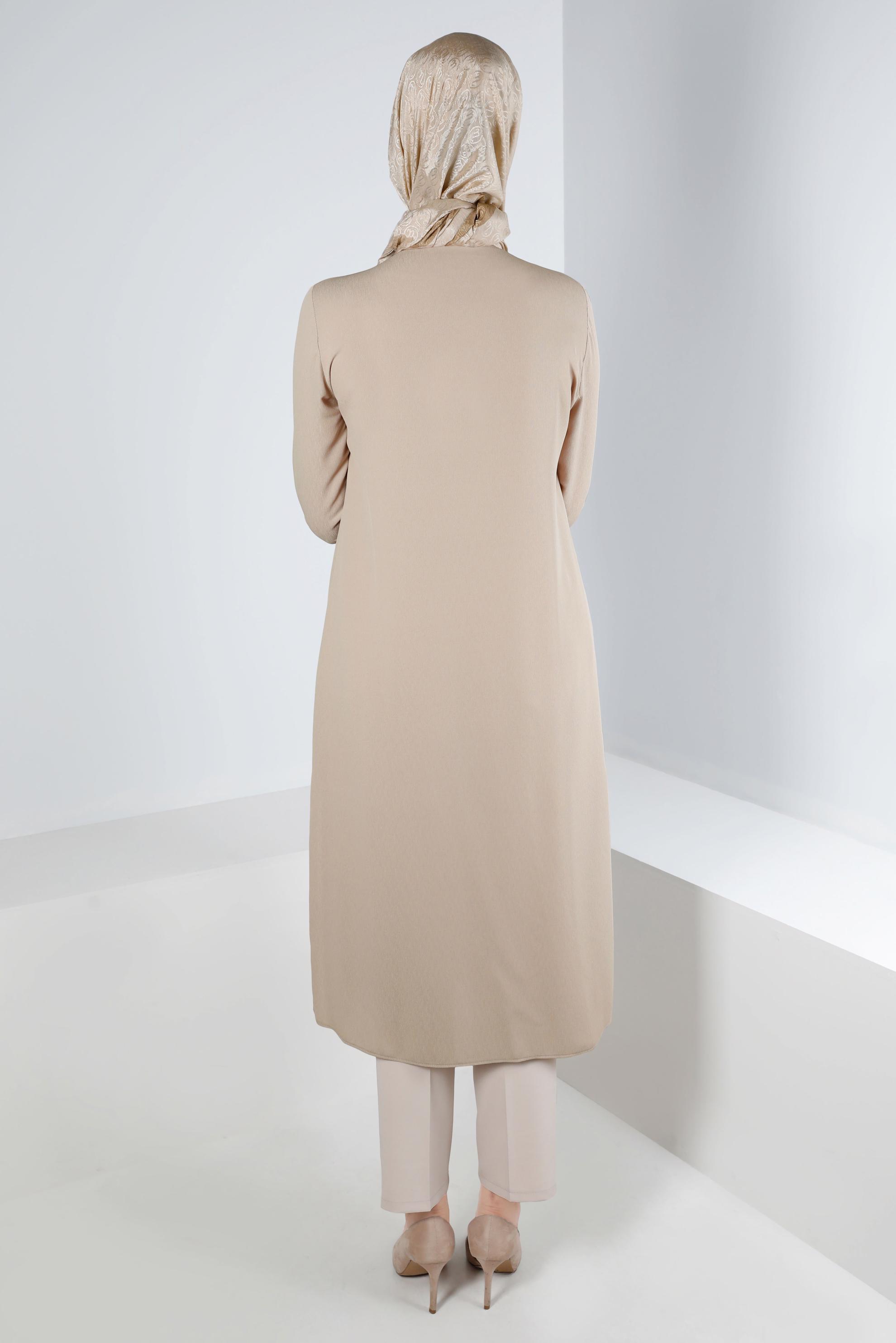 Tesettür giyim BEJ SİM DETAYLI CEPLİ TUNİK 43535