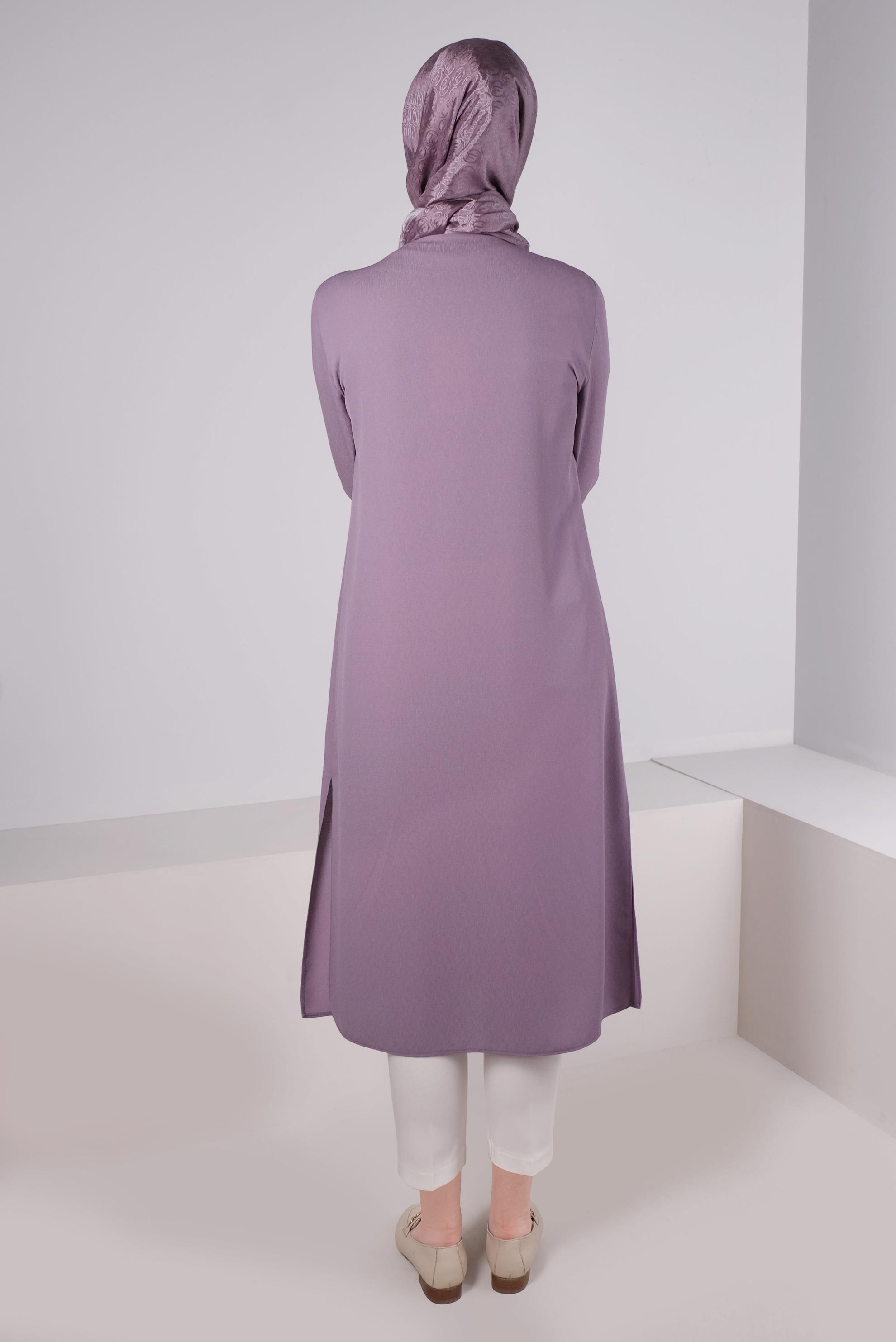 Tesettür giyim MOR SİM DETAYLI CEPLİ TUNİK 43535