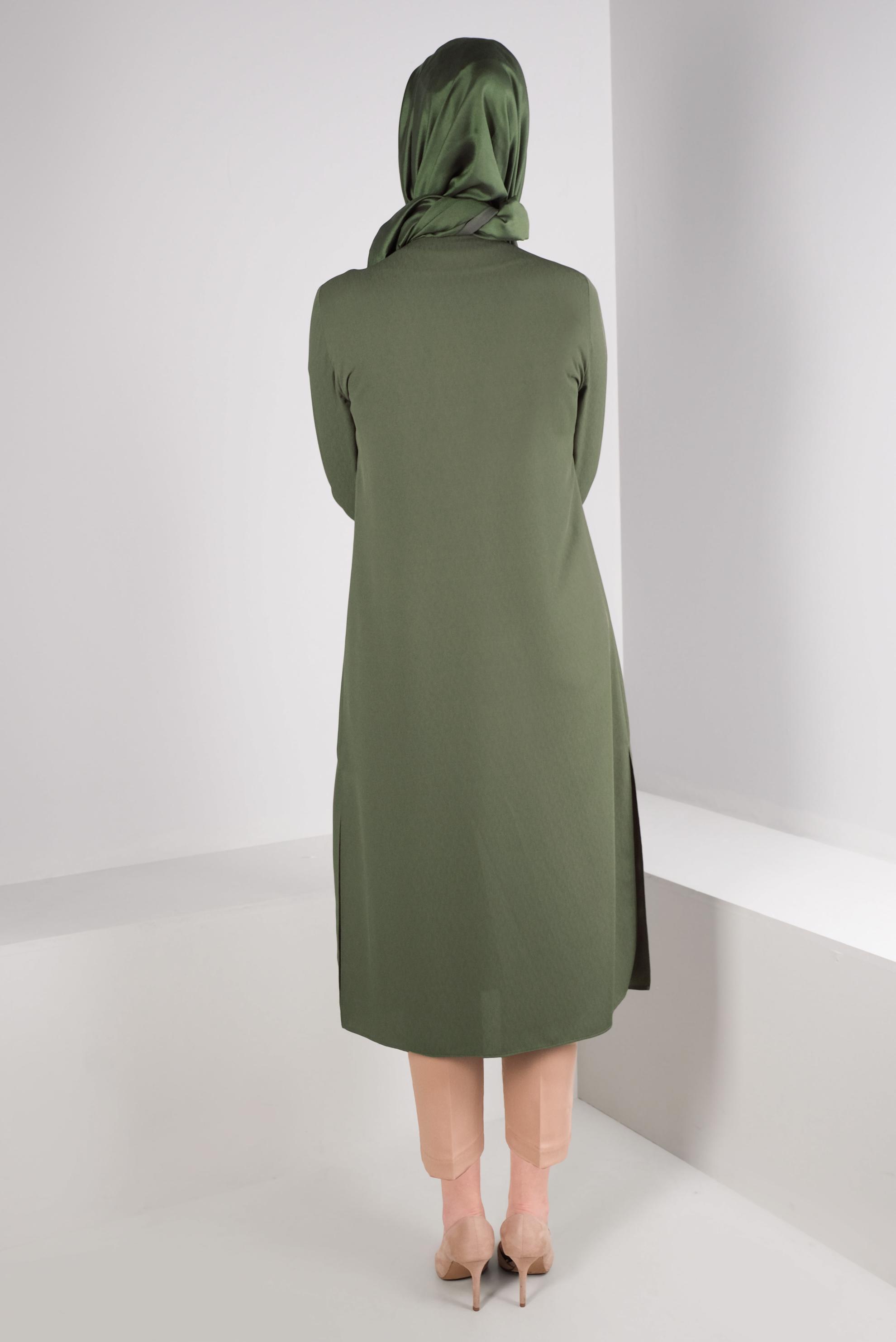 Tesettür giyim HAKİ SİM DETAYLI CEPLİ TUNİK 43535