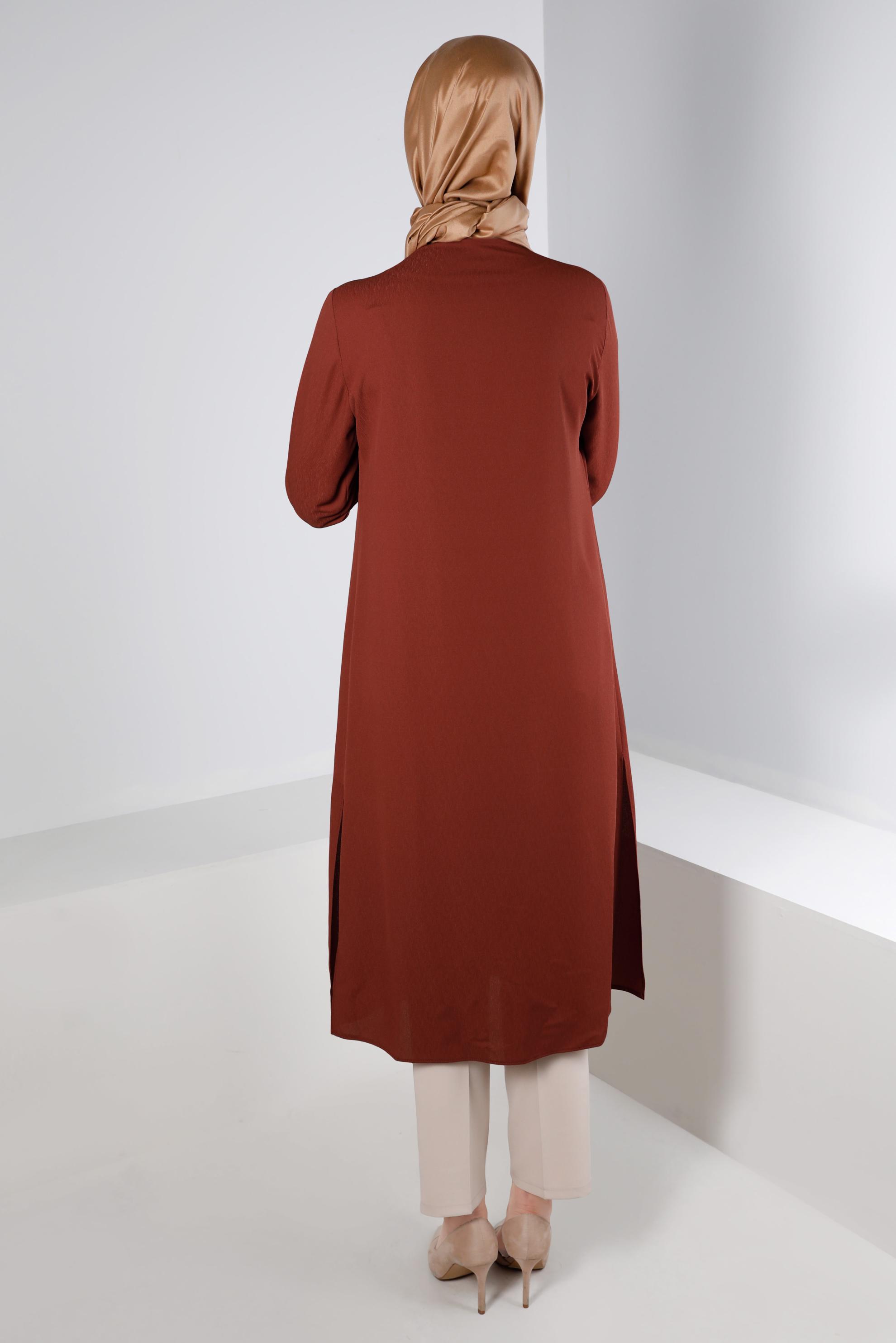 Tesettür giyim TURUNCU SİM DETAYLI CEPLİ TUNİK 43535