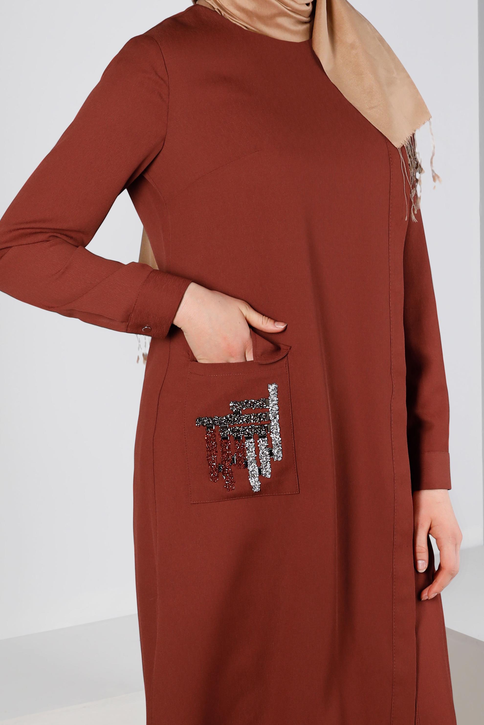 Tesettür giyim TURUNCU SİM DETAYLI CEPLİ TUNİK 43535