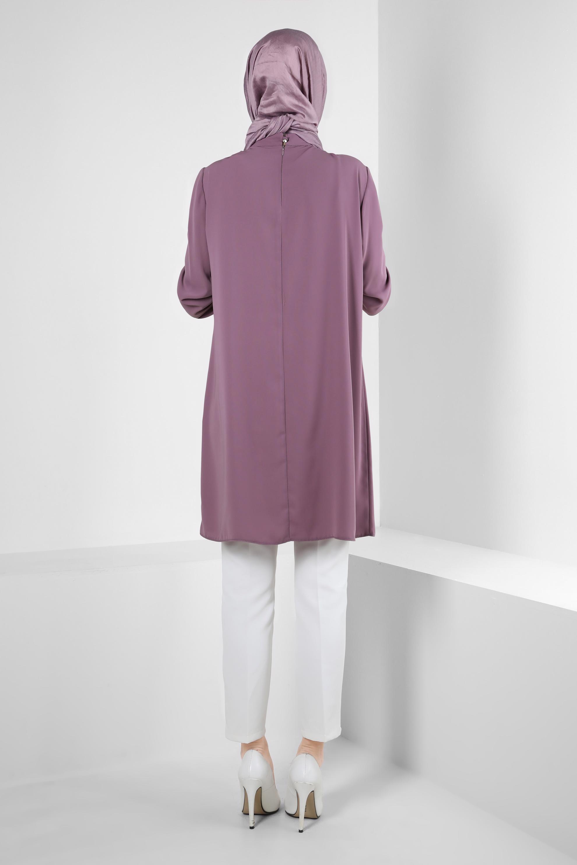 Tesettür giyim MOR AKSESUARLI FIRFIR DETAYLI TUNİK 43539