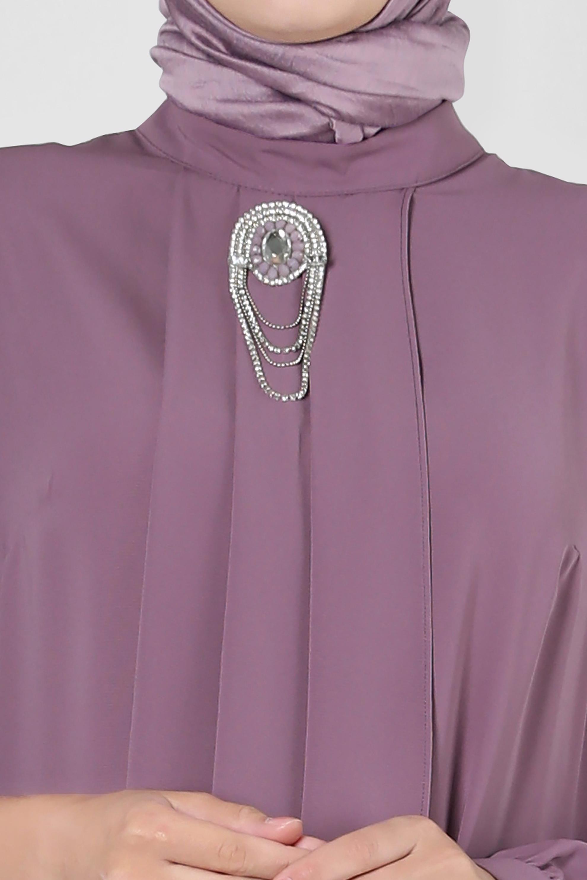 Tesettür giyim MOR AKSESUARLI FIRFIR DETAYLI TUNİK 43539