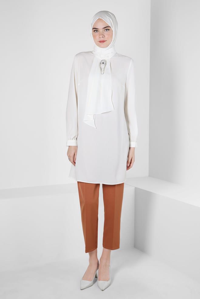 Hijab clothing  FRILLED TUNIC WITH ACCESSORY DETAIL 43539 - ALVİNA