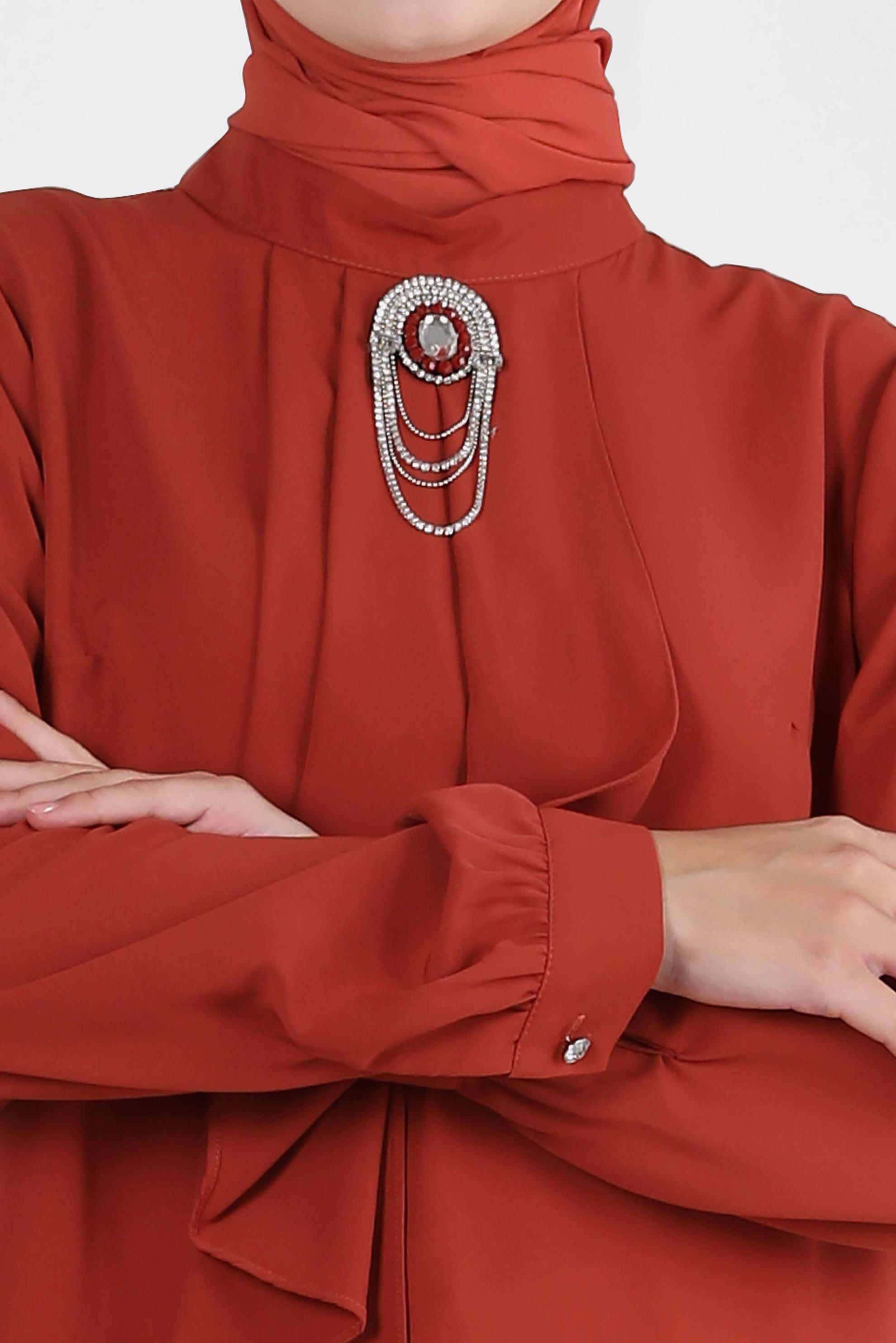 Tesettür giyim TURUNCU AKSESUARLI FIRFIR DETAYLI TUNİK 43539