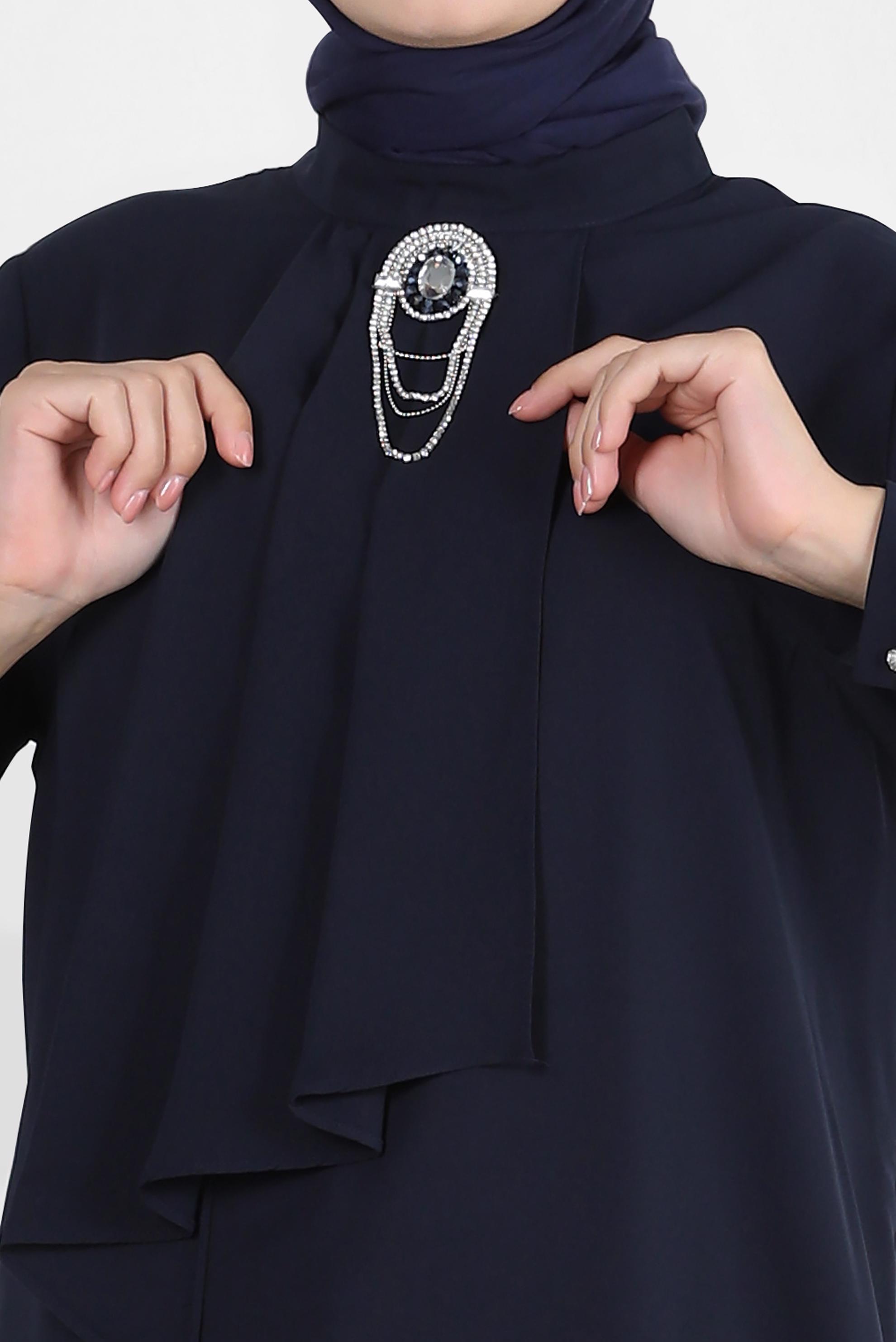 Tesettür giyim LACİVERT AKSESUARLI FIRFIR DETAYLI TUNİK 43539