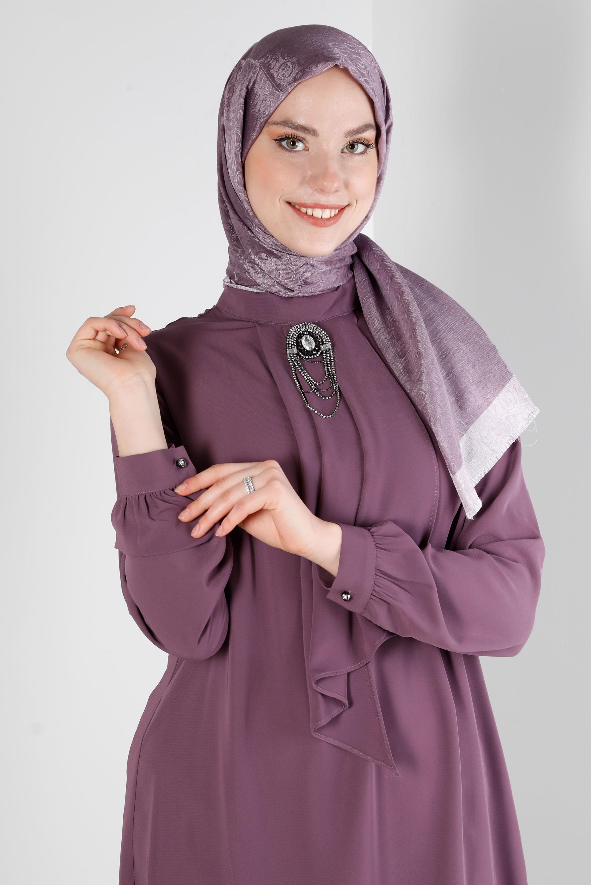 Tesettür giyim MOR AKSESUARLI FIRFIR DETAYLI TUNİK 43539
