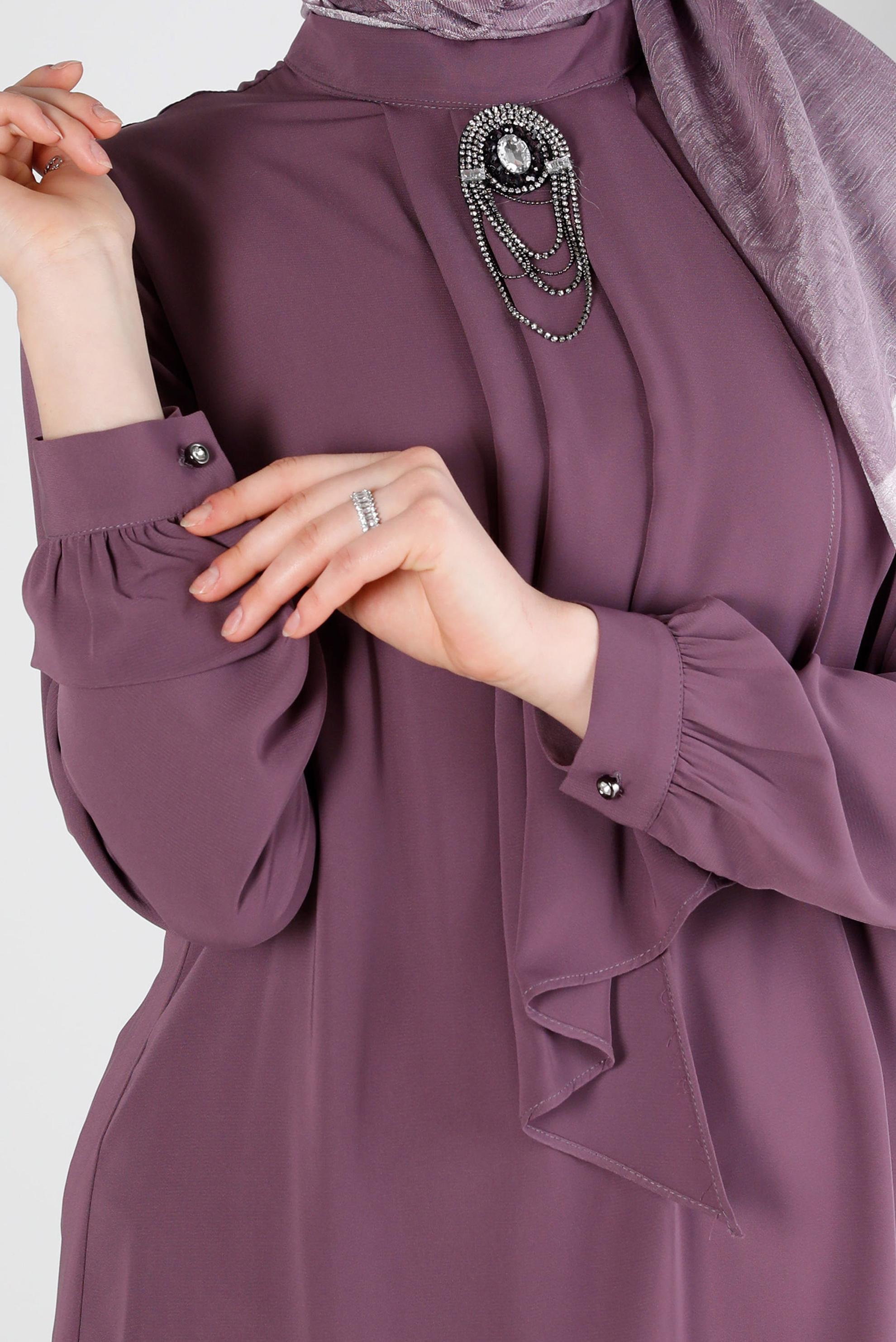 Tesettür giyim MOR AKSESUARLI FIRFIR DETAYLI TUNİK 43539
