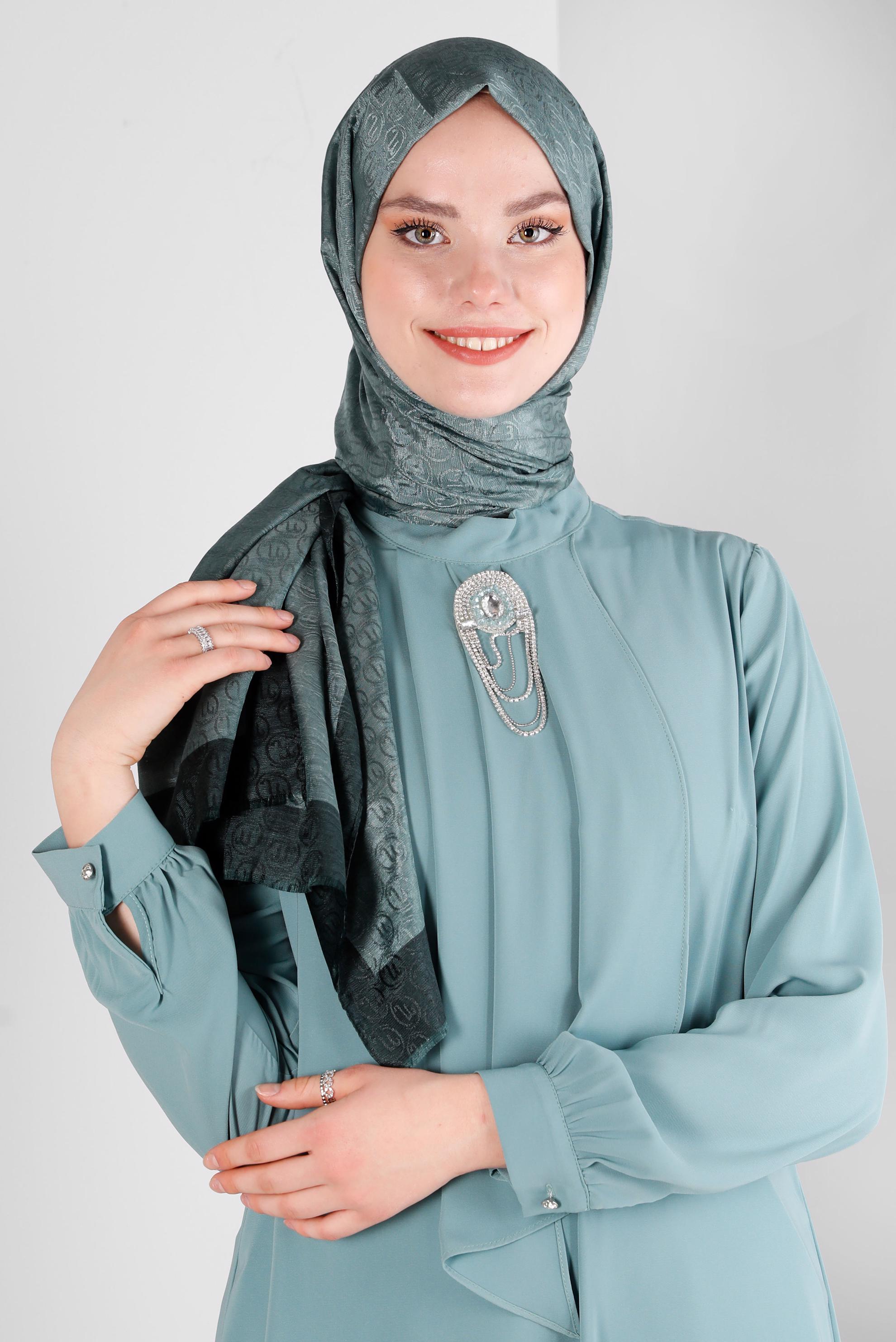 Tesettür giyim YEŞİL AKSESUARLI FIRFIR DETAYLI TUNİK 43539