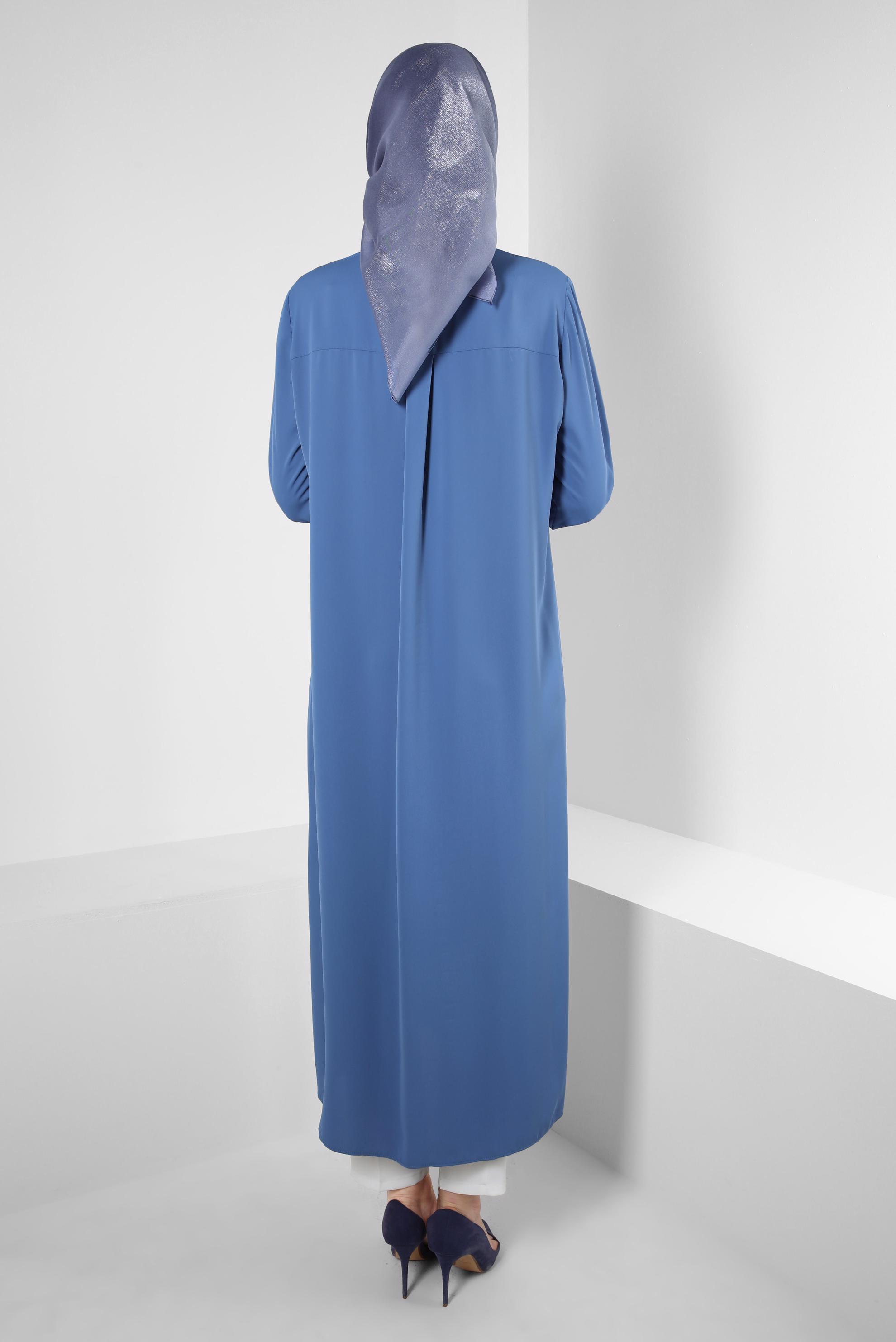 Tesettür giyim LACİVERT TAŞ BASKILI GİZLİ DÜĞMELİ UZUN TUNİK 43548