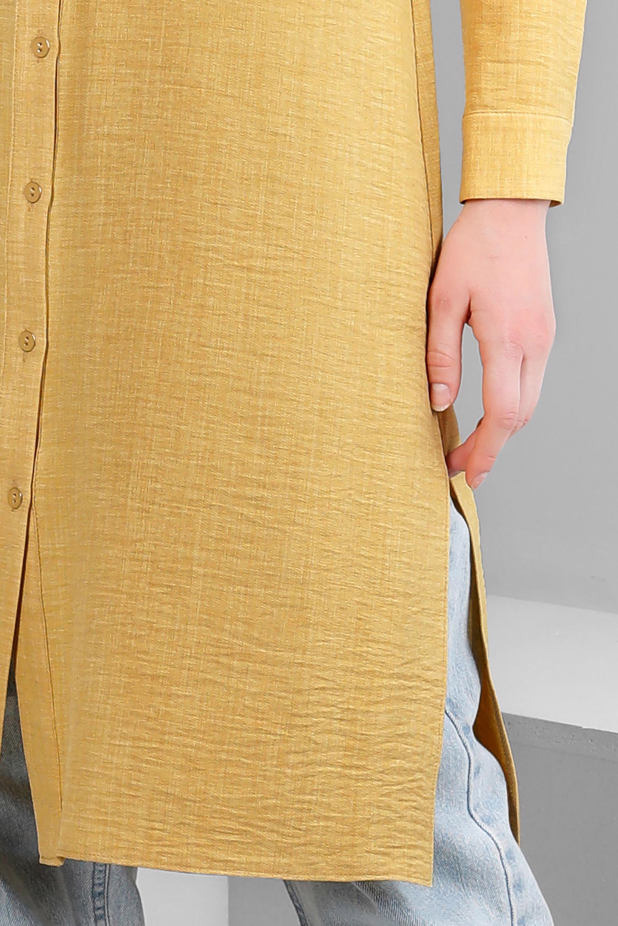 Tesettür giyim SARI YANI YIRTMAÇLI GÖMLEK YAKA DÜĞMELİ TUNİK 43549