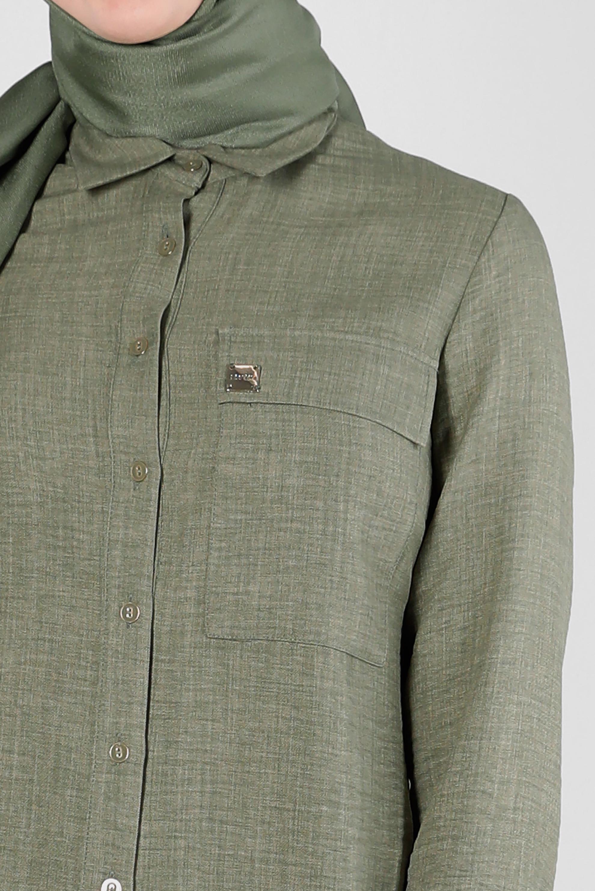 Tesettür giyim HAKİ YANI YIRTMAÇLI GÖMLEK YAKA DÜĞMELİ TUNİK 43549