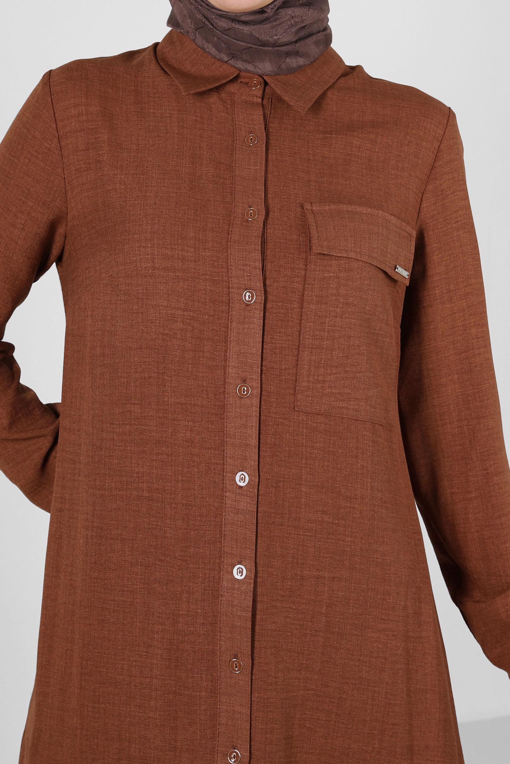 Tesettür giyim TABA YANI YIRTMAÇLI GÖMLEK YAKA UZUN TUNİK 43549-1