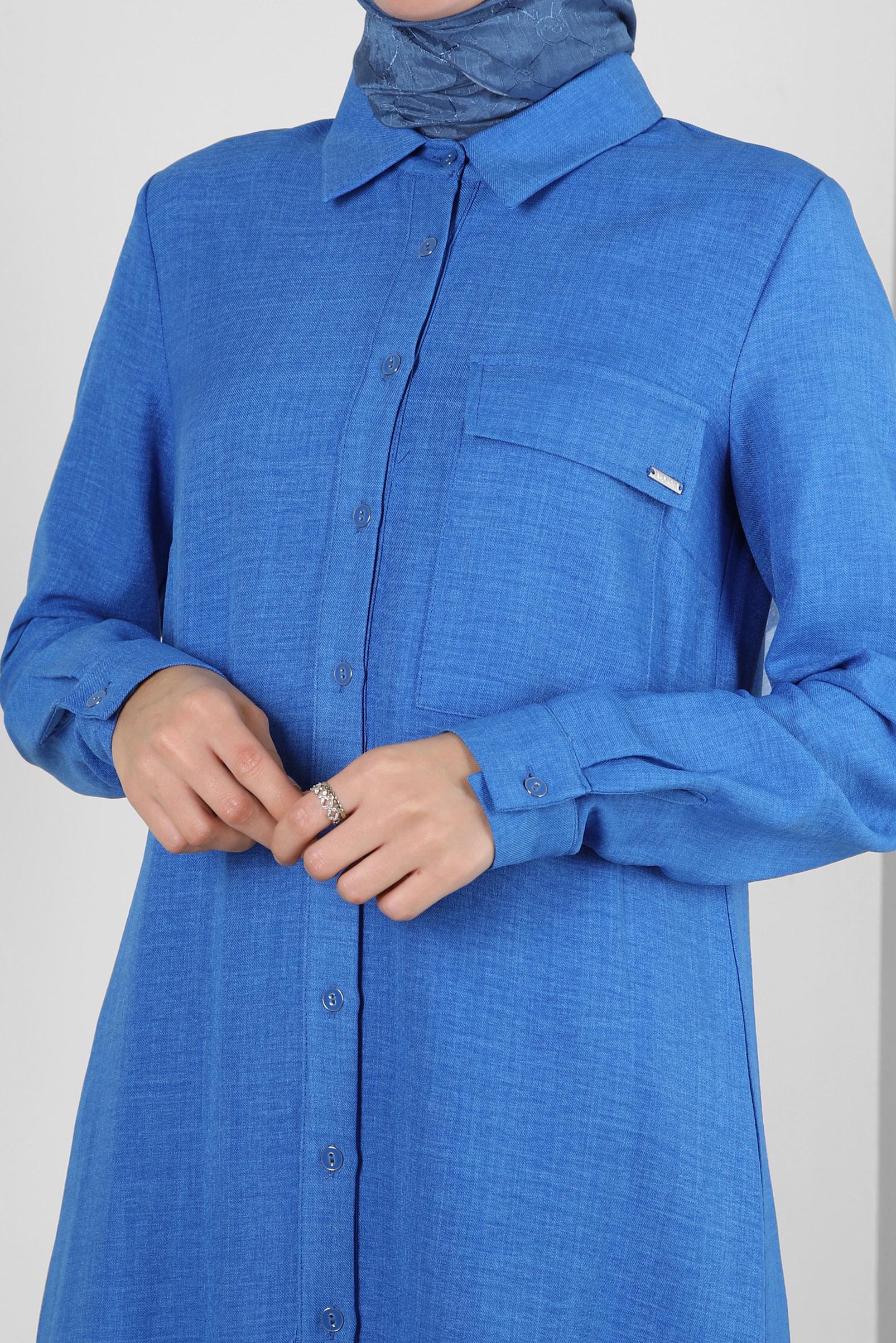 Tesettür giyim LACİVERT YANI YIRTMAÇLI GÖMLEK YAKA UZUN TUNİK 43549-1