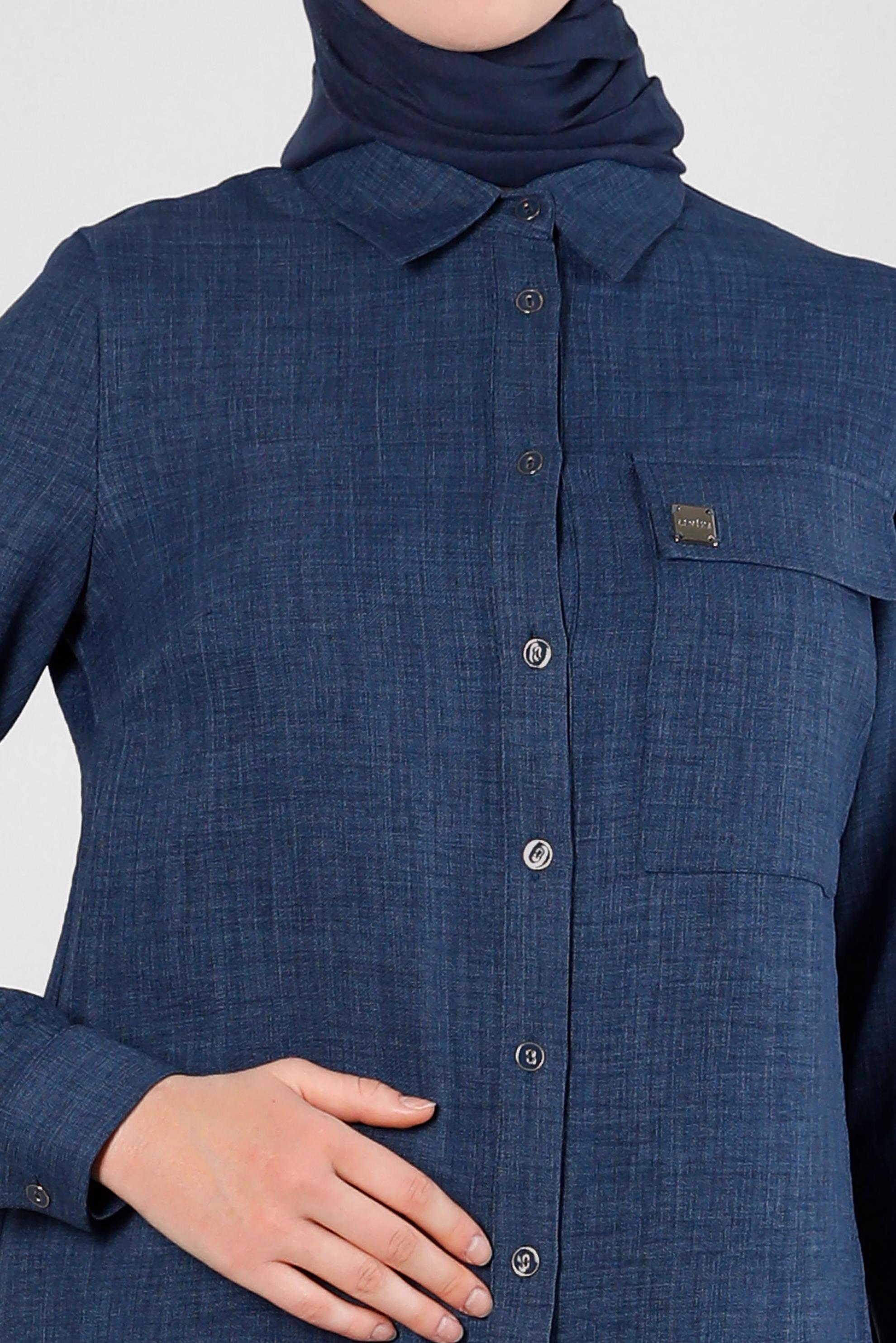 Tesettür giyim LACİVERT YANI YIRTMAÇLI GÖMLEK YAKA DÜĞMELİ TUNİK 43549