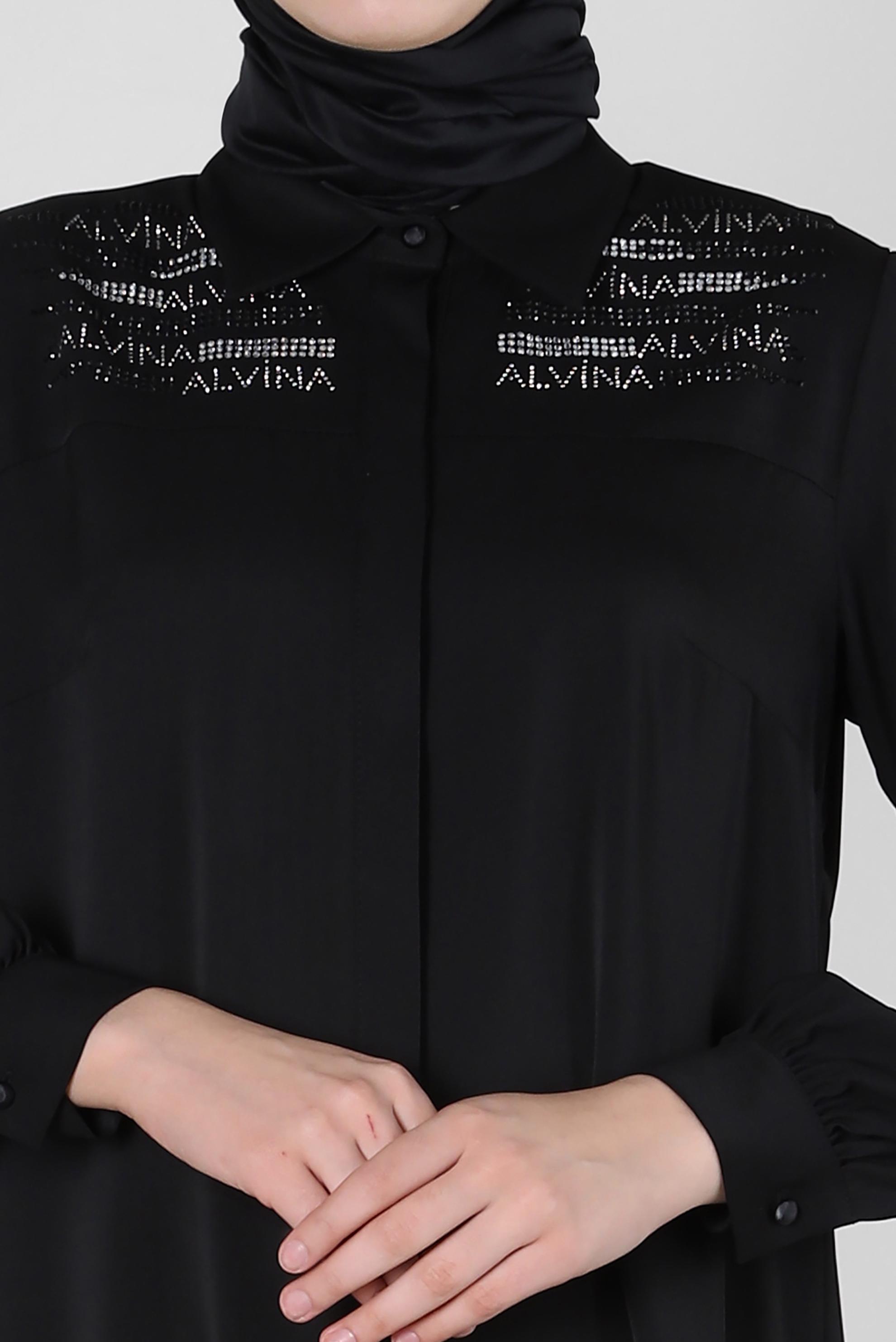 Tesettür giyim SİYAH TAŞ BASKILI TUNİK 43567