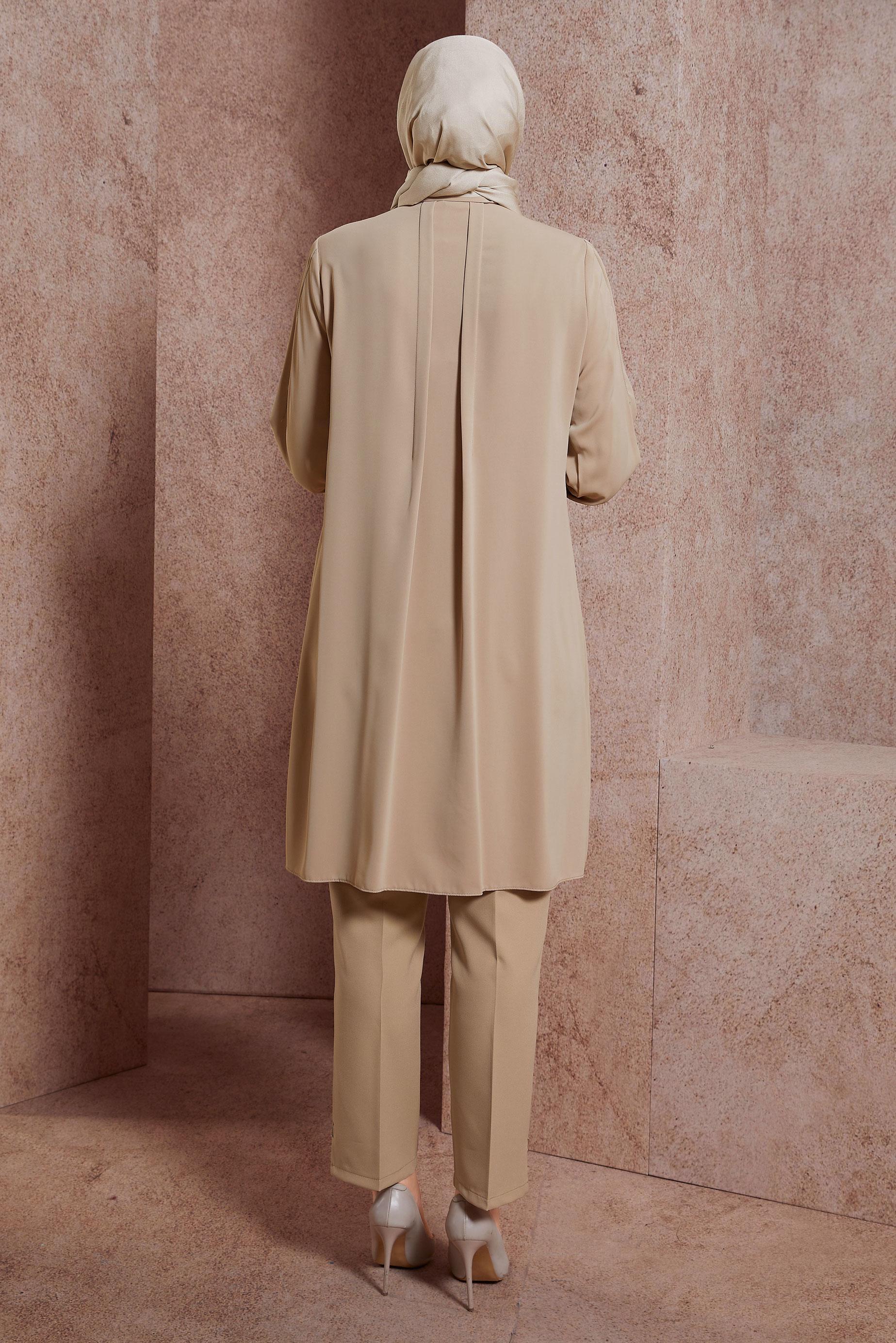 Tesettür giyim BEJ TAŞ BASKILI TUNİK 43567