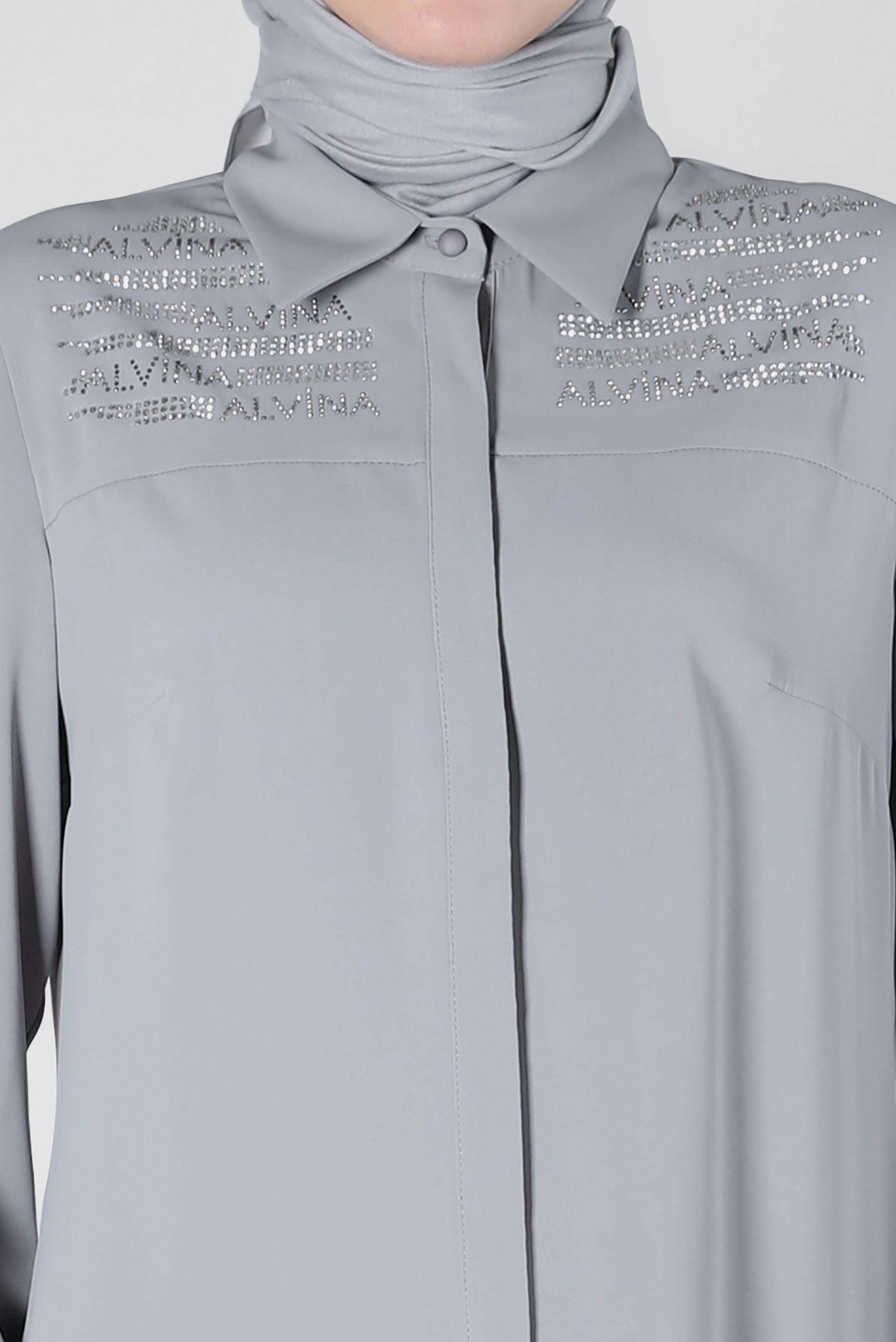 Tesettür giyim GRİ TAŞ BASKILI TUNİK 43567