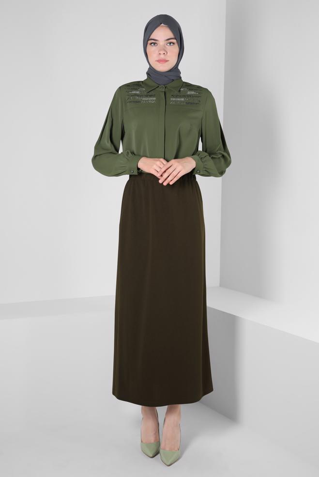 Vêtements hijab  TUNIQUE AVEC GEMME BRODÉE 43567 - ALVİNA