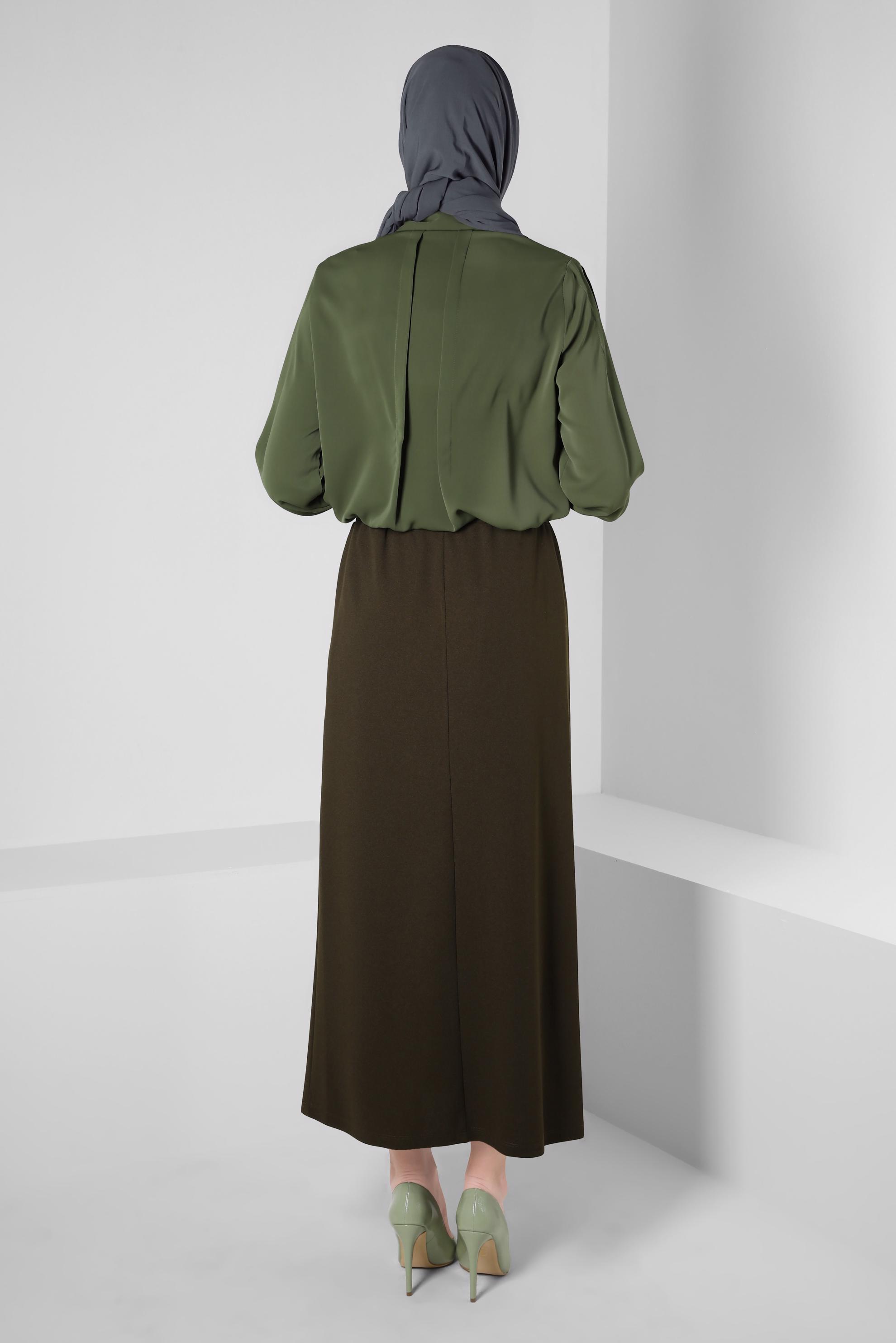 Vêtements hijab KAKI TUNIQUE AVEC GEMME BRODÉE 43567