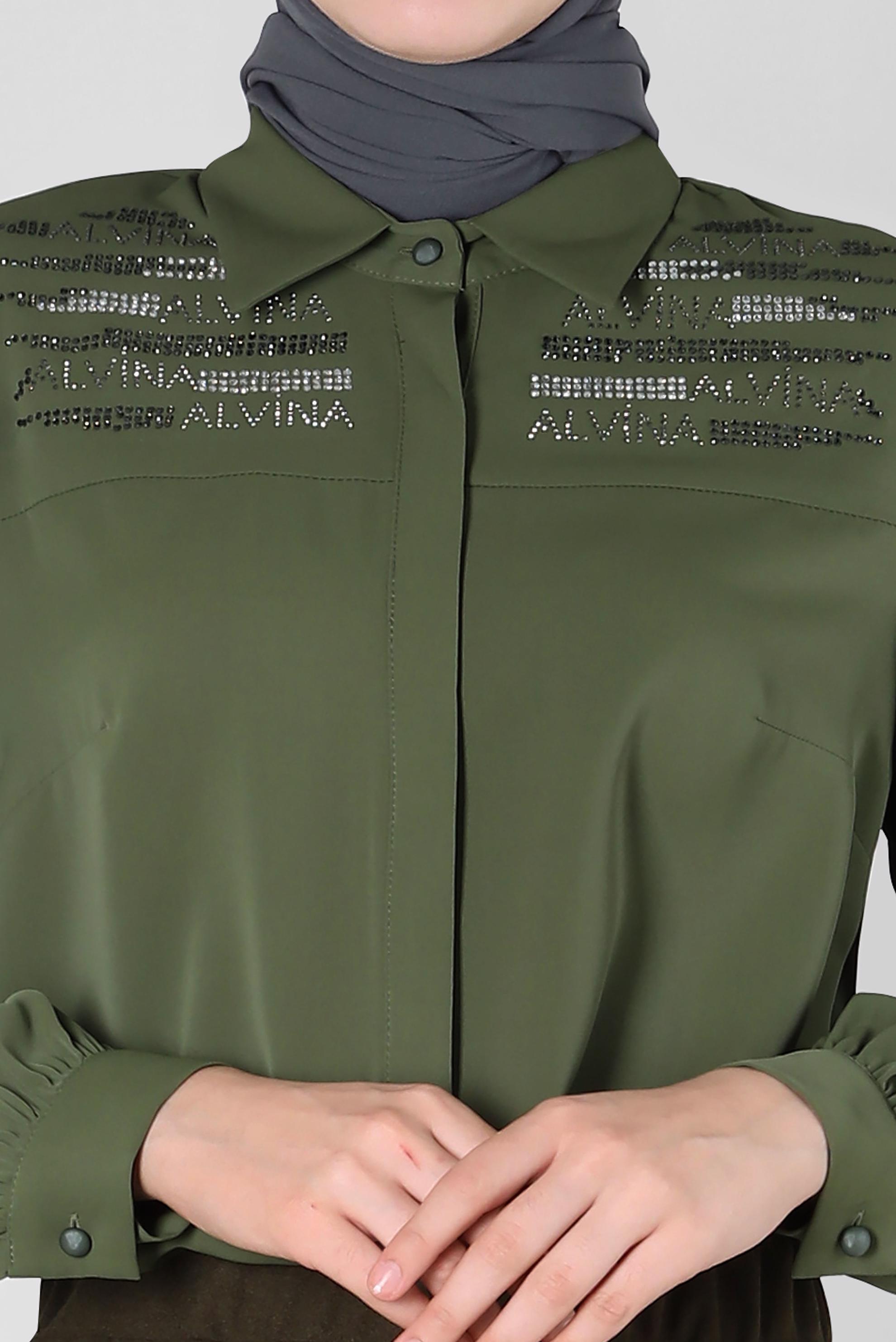 Vêtements hijab KAKI TUNIQUE AVEC GEMME BRODÉE 43567