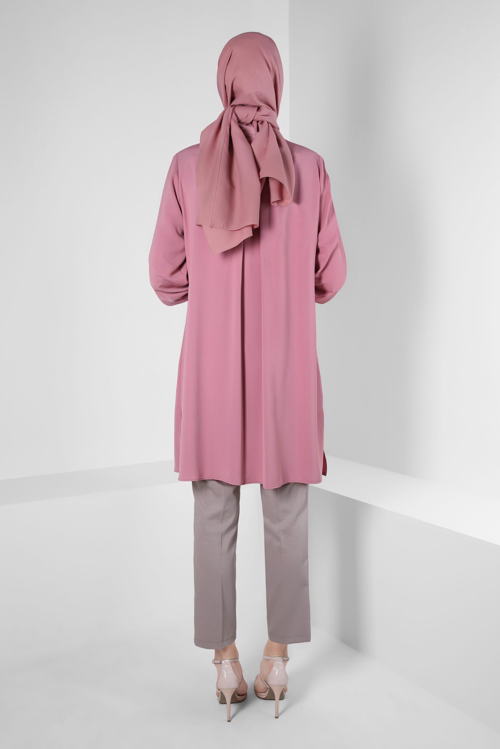 Tesettür giyim PUDRA TAŞ BASKILI TUNİK 43567