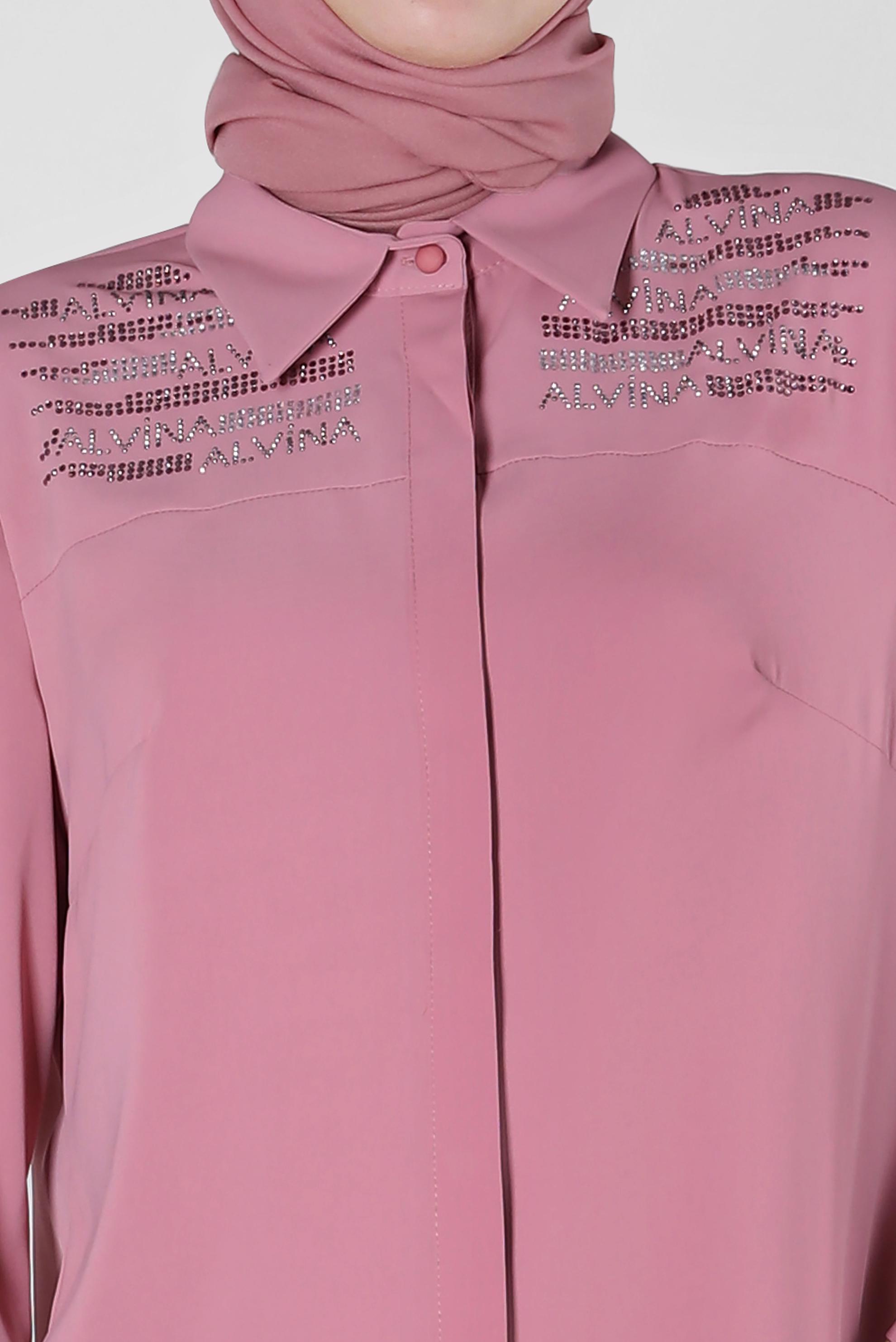 Tesettür giyim PUDRA TAŞ BASKILI TUNİK 43567