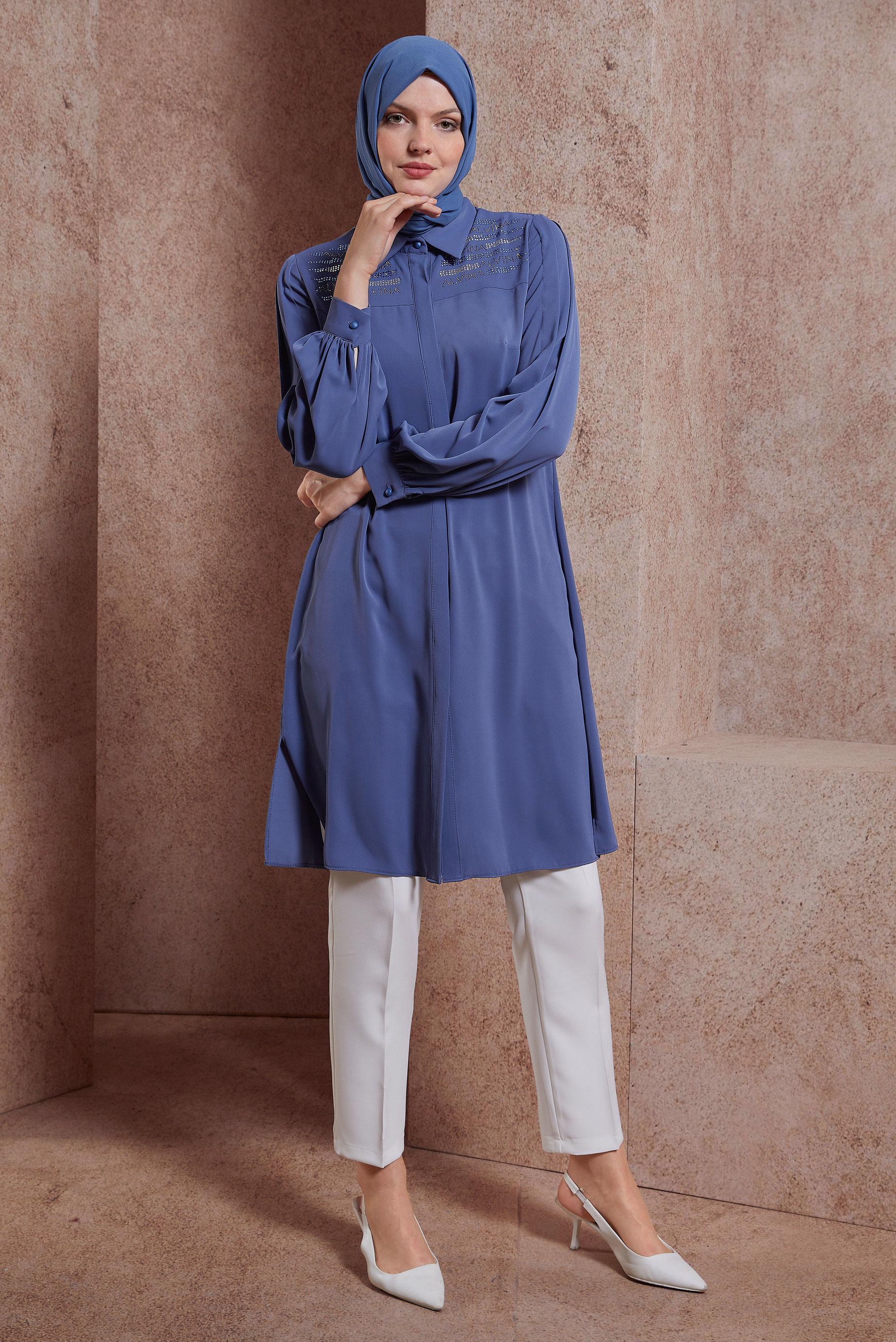 Tesettür giyim LACİVERT TAŞ BASKILI TUNİK 43567