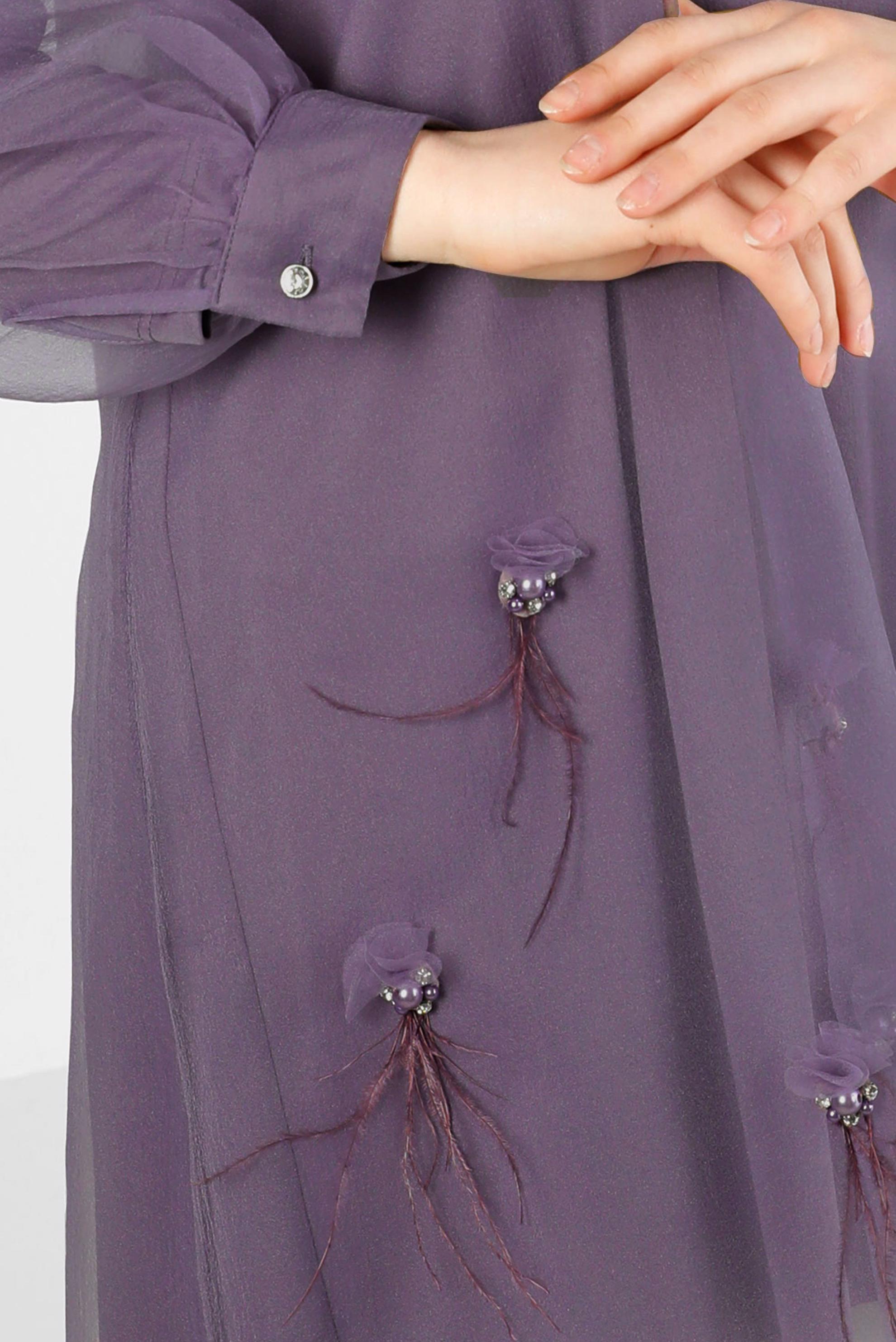 Vêtements hijab POURPRE TUNIQUE COL NOUÉ AVEC ACCESSOIRES 43577	
