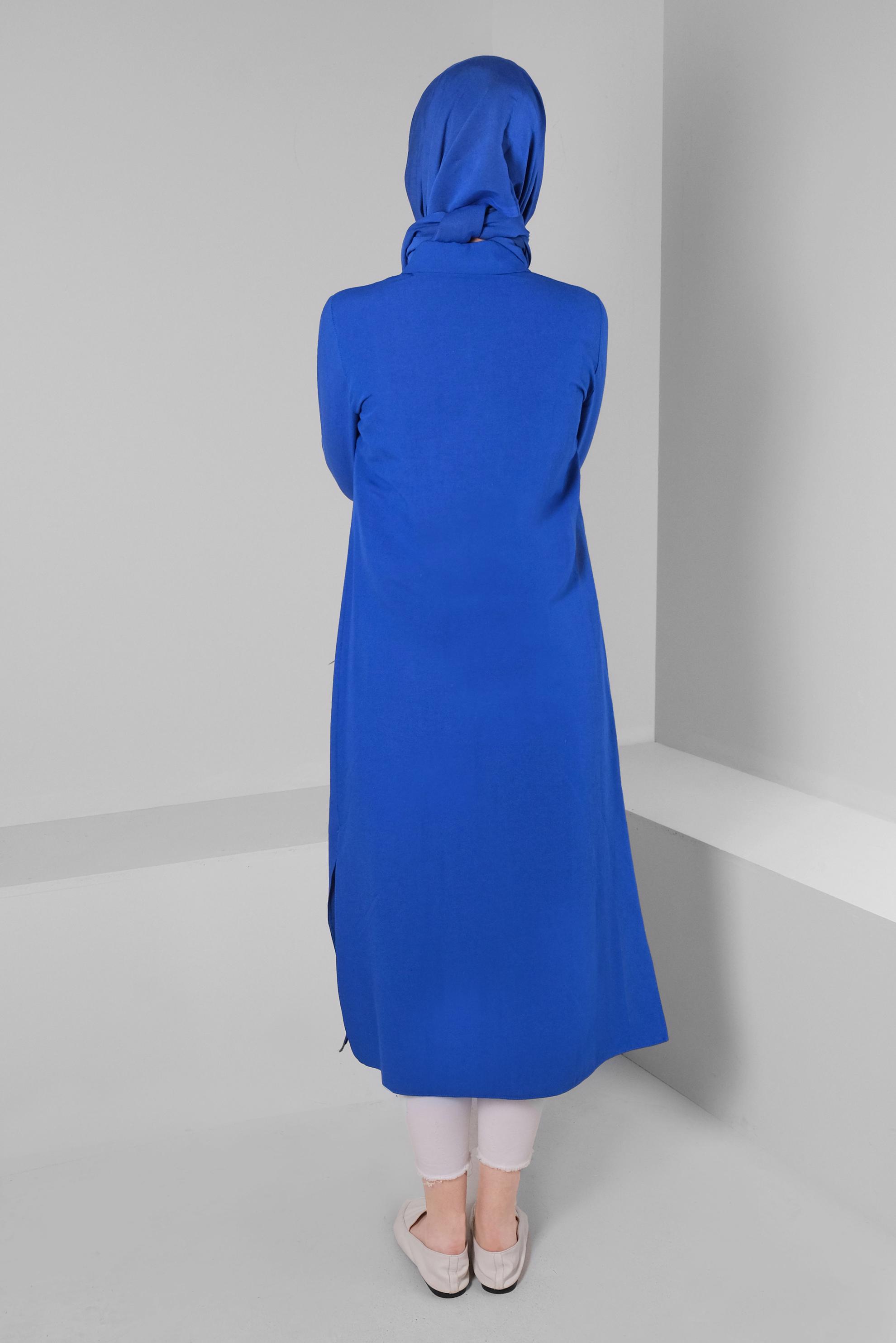 Tesettür giyim LACİVERT CEBİ AKSESUAR DETAYLI DÜĞMELİ TUNİK 43583