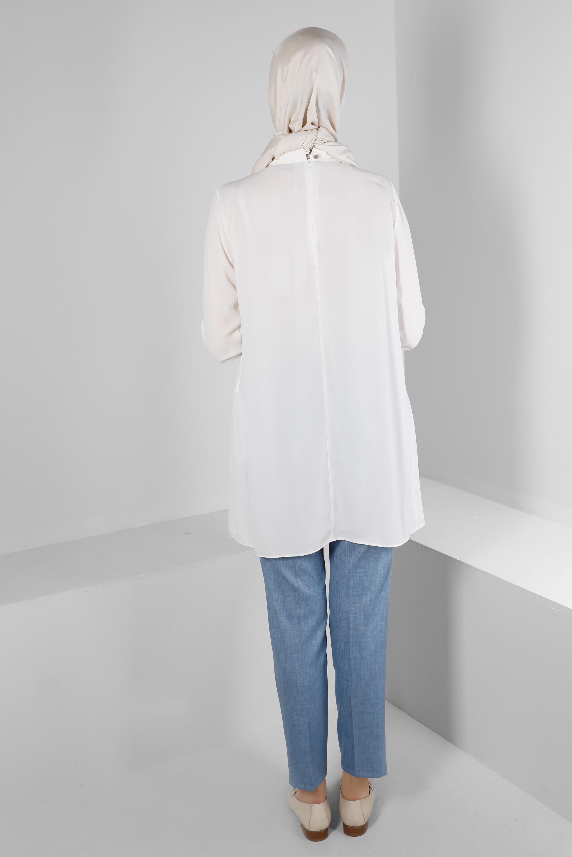 Tesettür giyim BEYAZ TAŞ DETAYLI PİLİSELİ TUNİK 43586