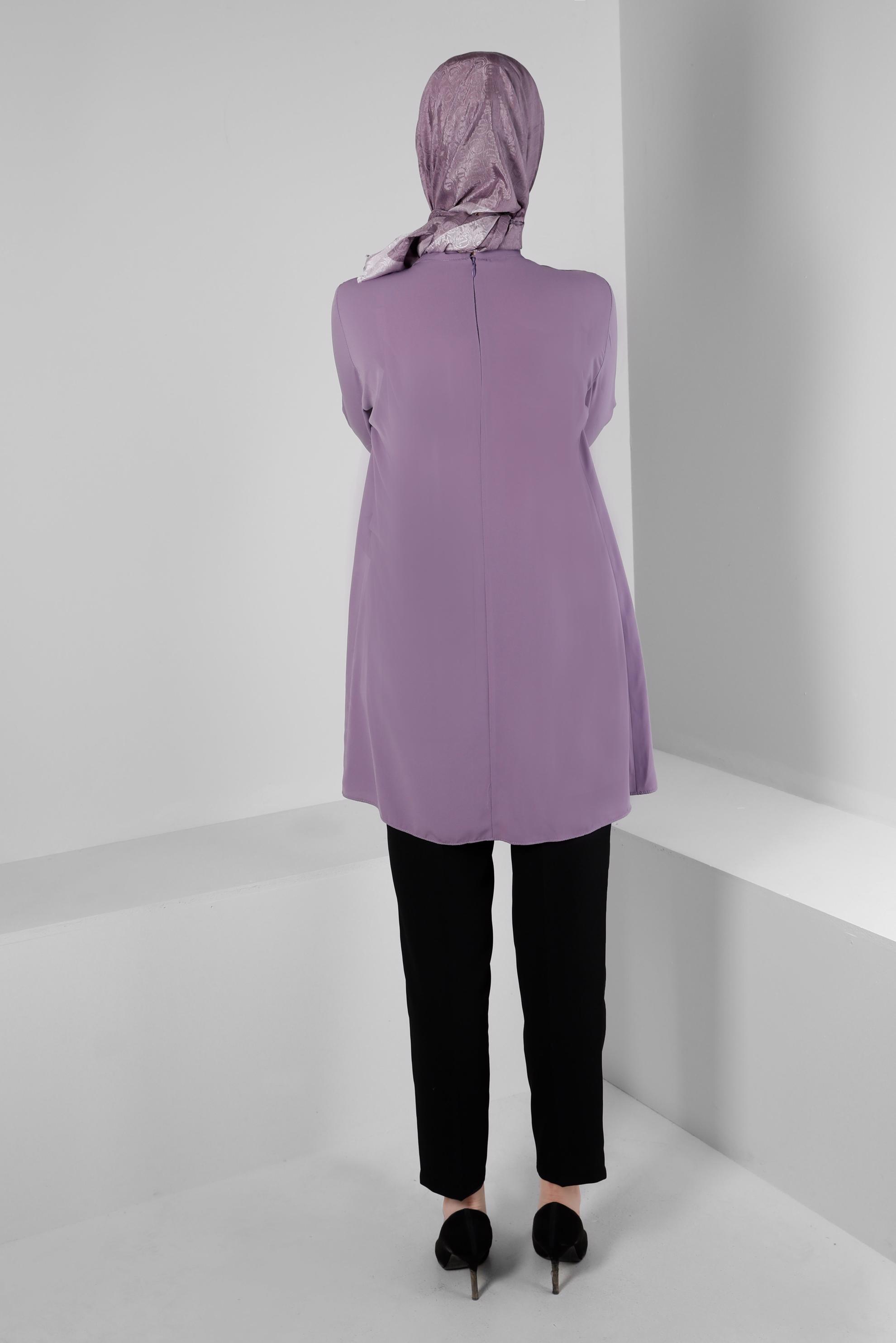 Tesettür giyim MOR TAŞ DETAYLI PİLİSELİ TUNİK 43586