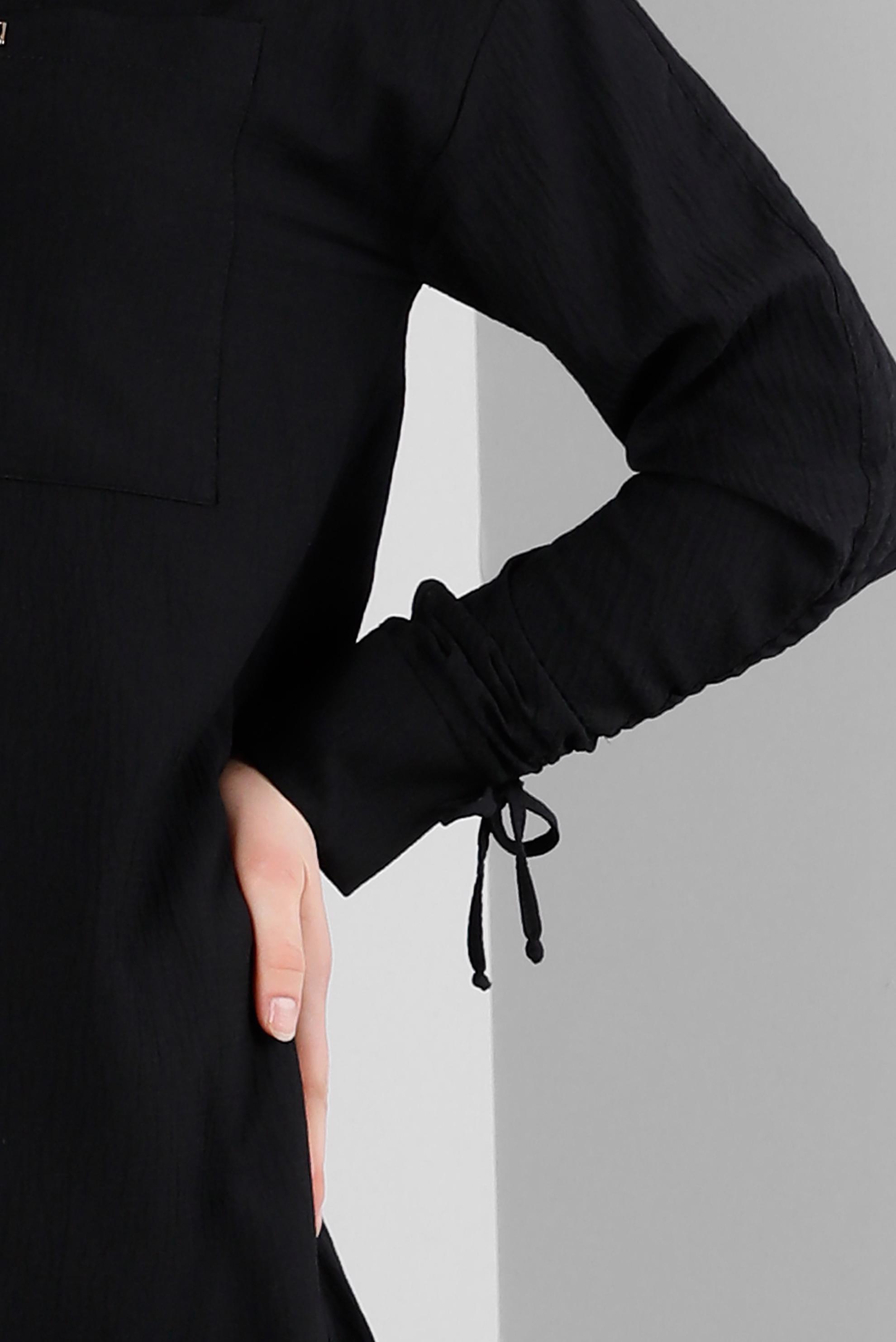 Tesettür giyim SİYAH KOLU BÜZGÜLÜ GÖMLEK TUNİK 43604