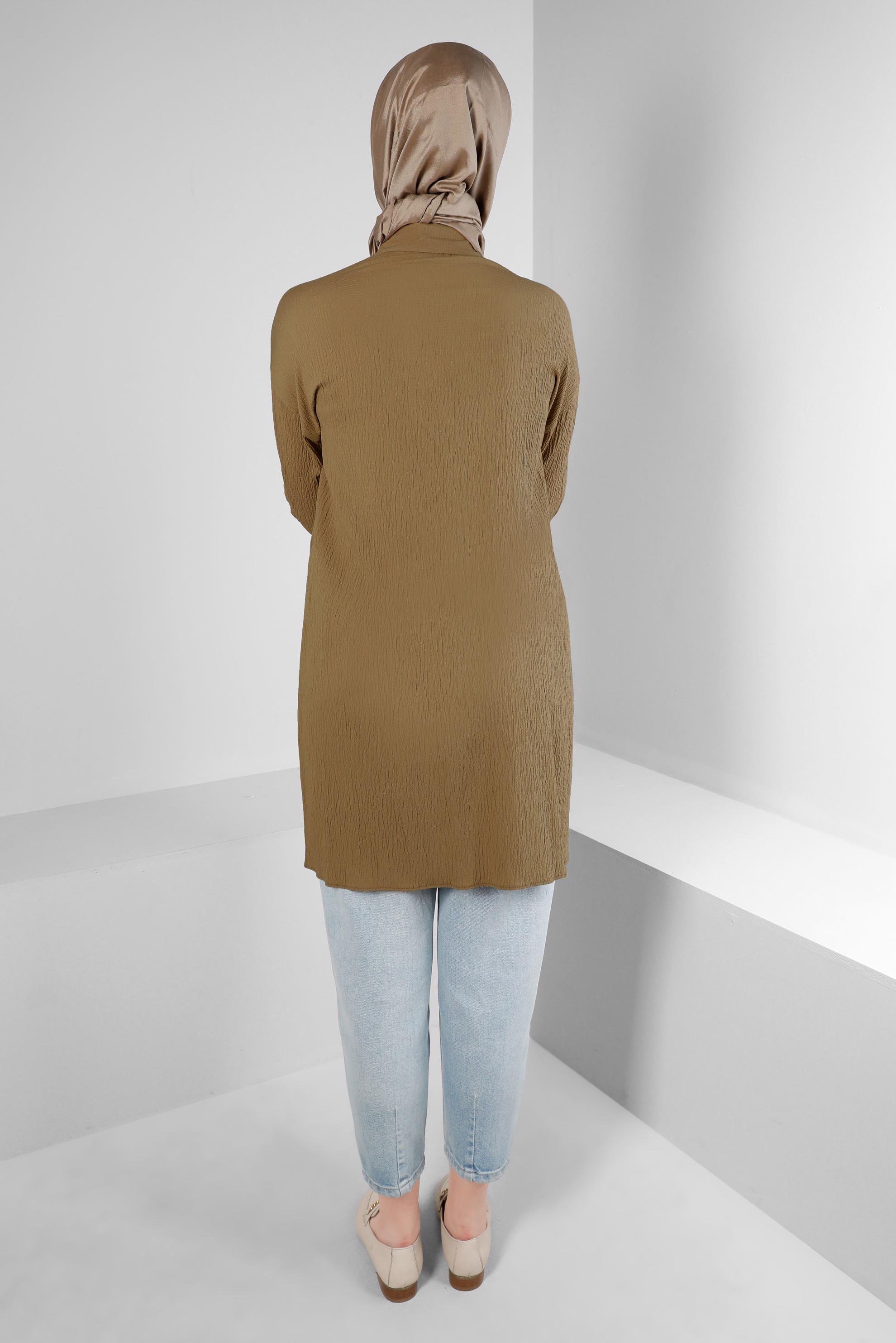 Tesettür giyim KAHVE KOLU BÜZGÜLÜ GÖMLEK TUNİK 43604